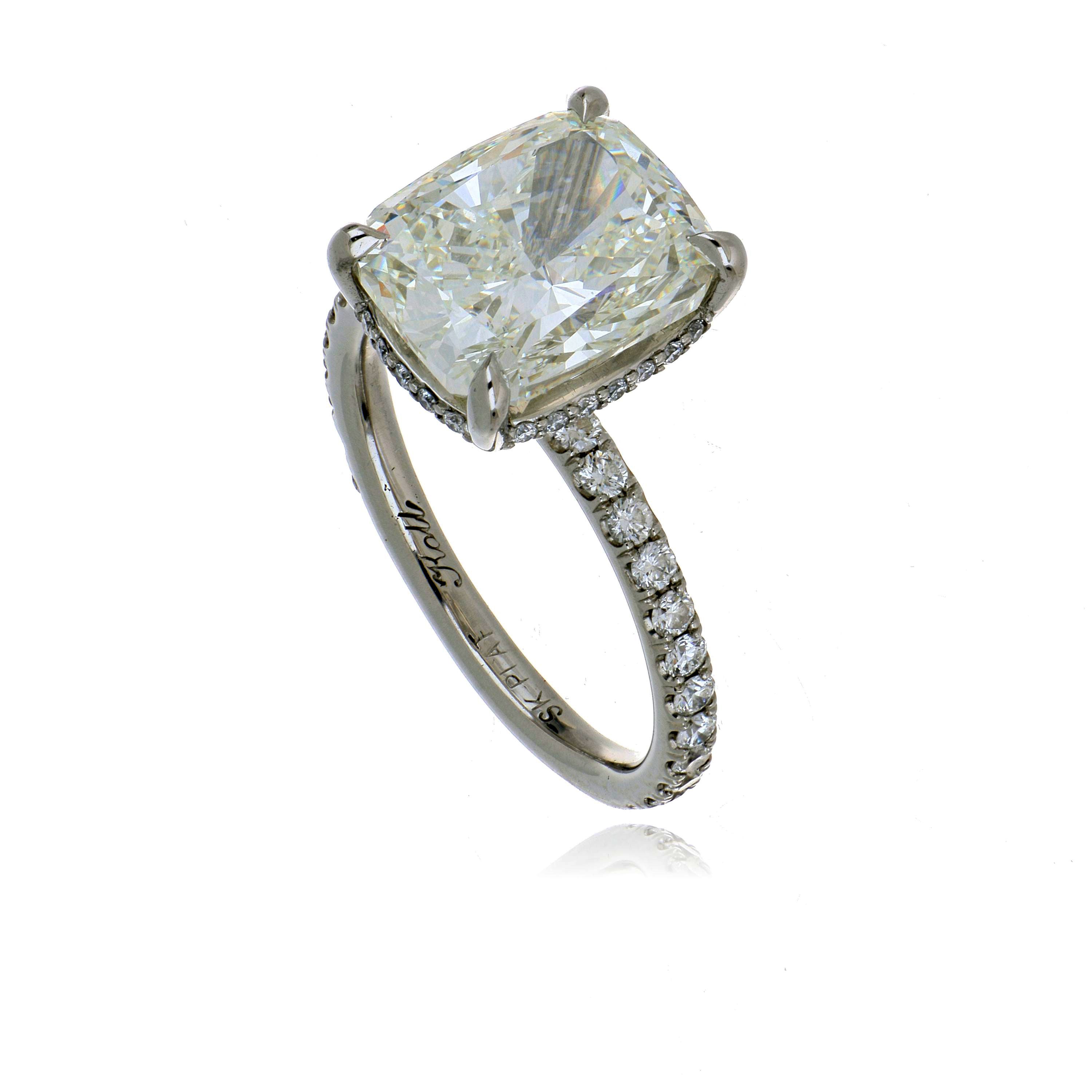 Platinum Cushion Shaped Diamond Engagement Ring