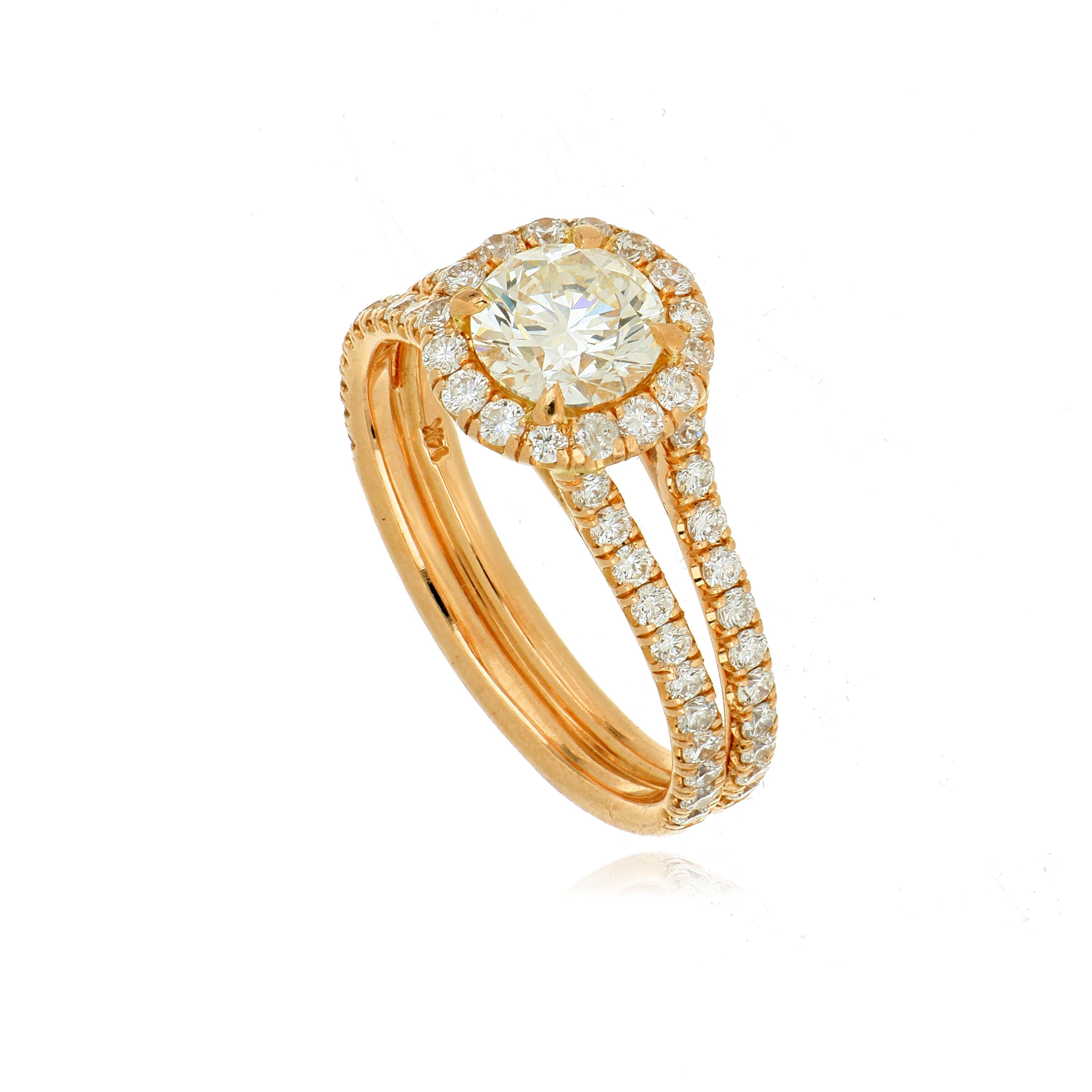 14k Rose Gold Diamond Halo Engagement Ring
