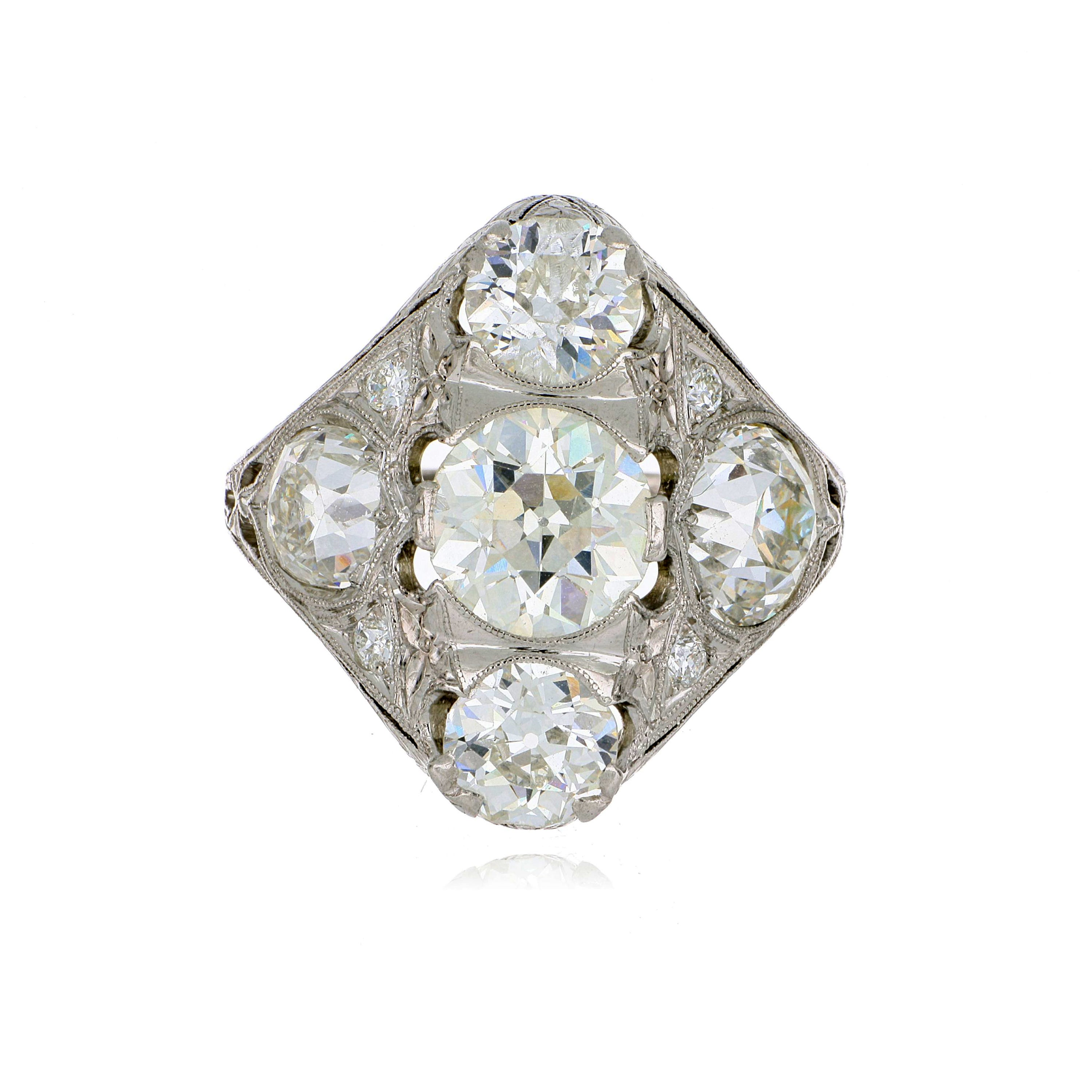 Platinum Hand Engraved Diamond Ring