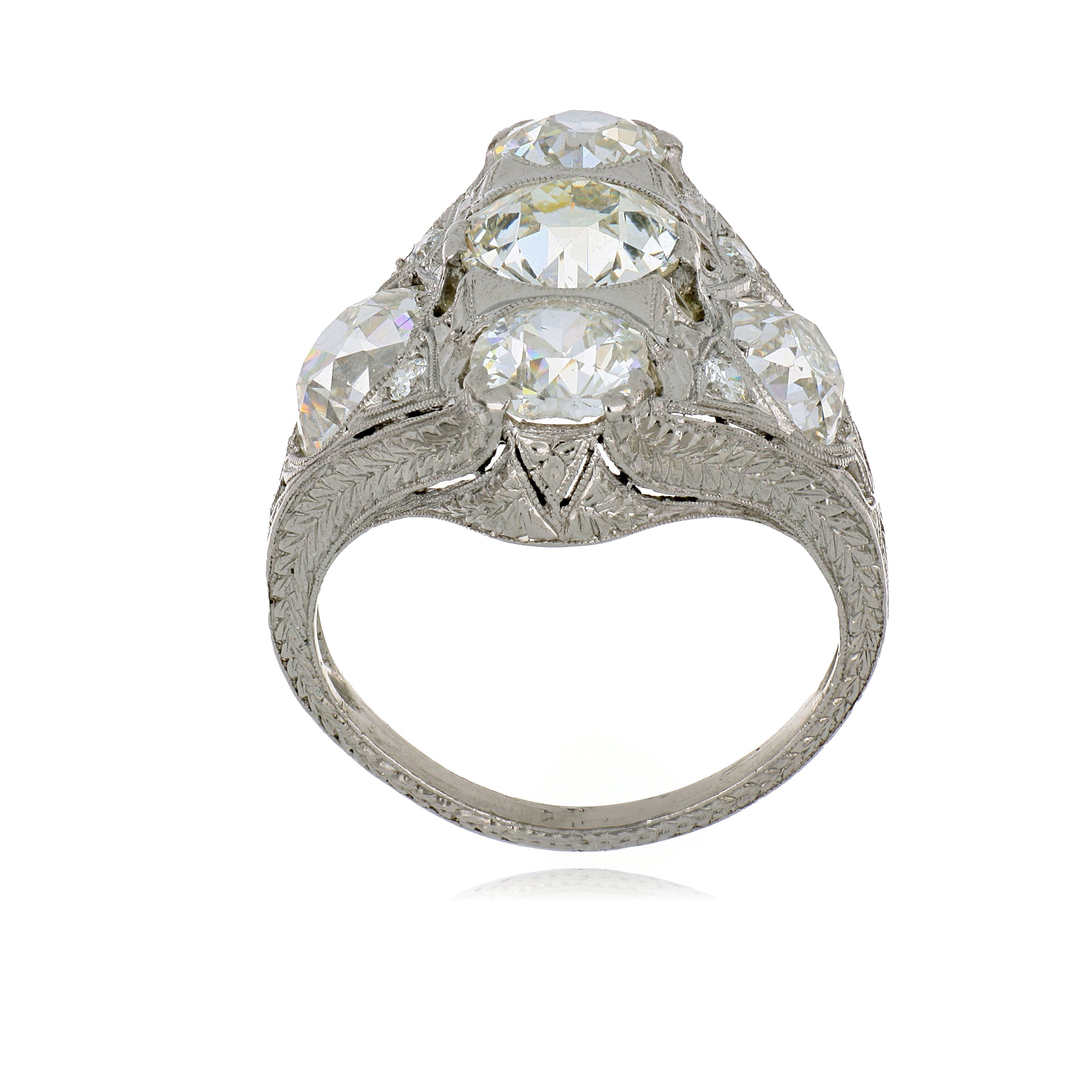 Platinum Hand Engraved Diamond Ring