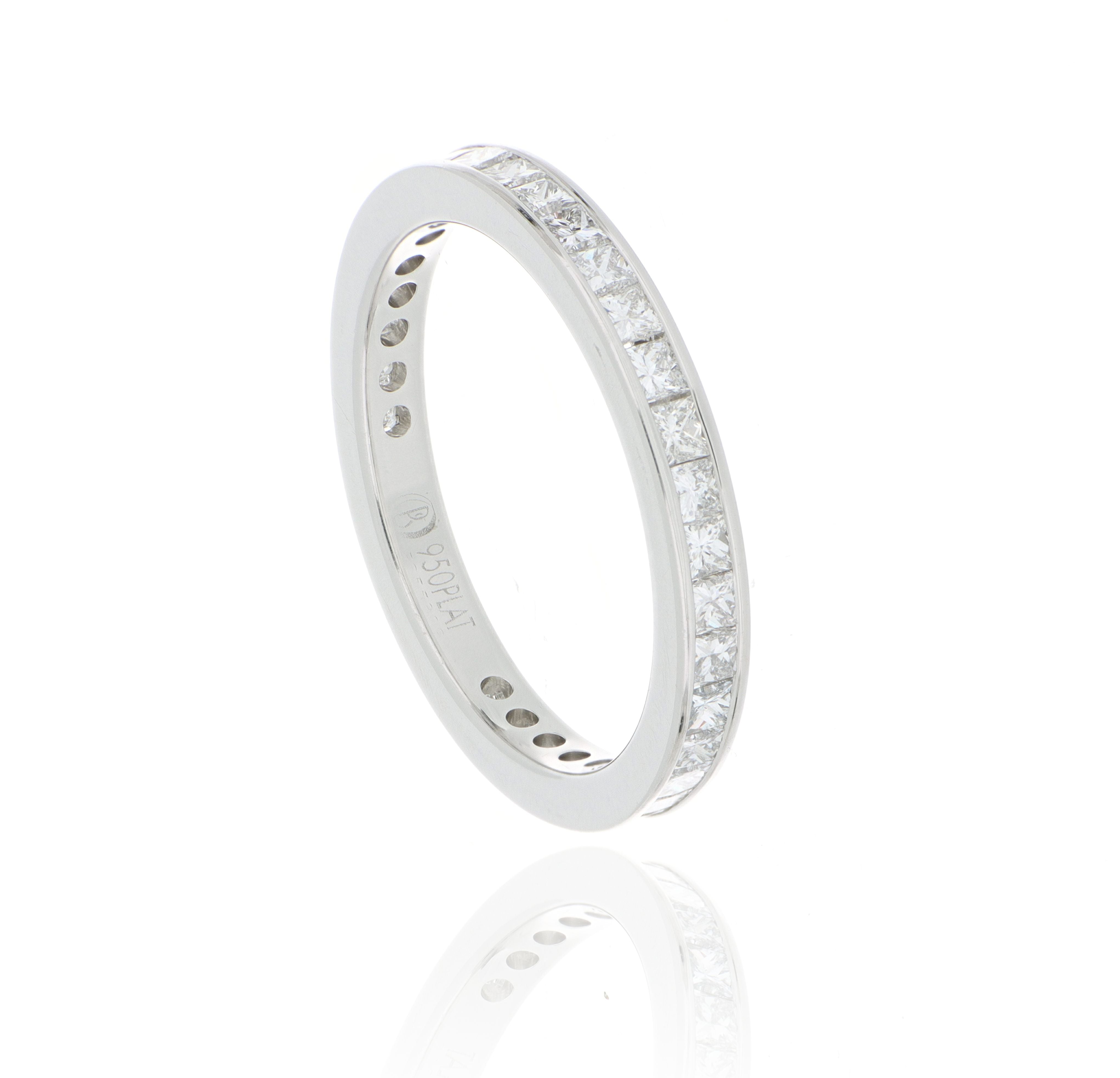 Platinum Channel Set Princess Cut Diamond Eternity Band