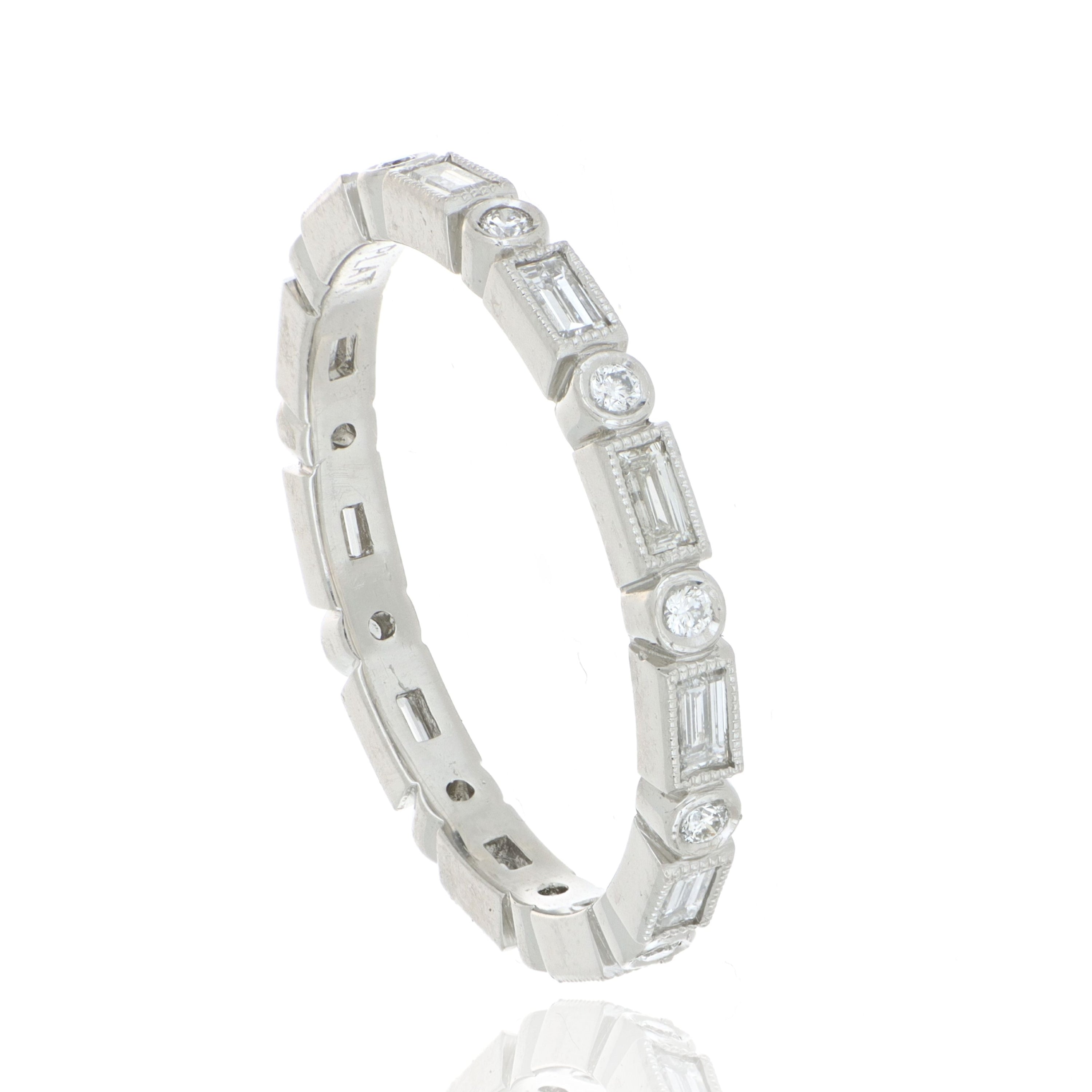 Platinum Round and Baguette Diamond Eternity Band - Charles Koll Jewelers