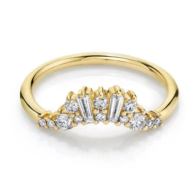 18k Yellow Gold Curved Diamond Wedding Band