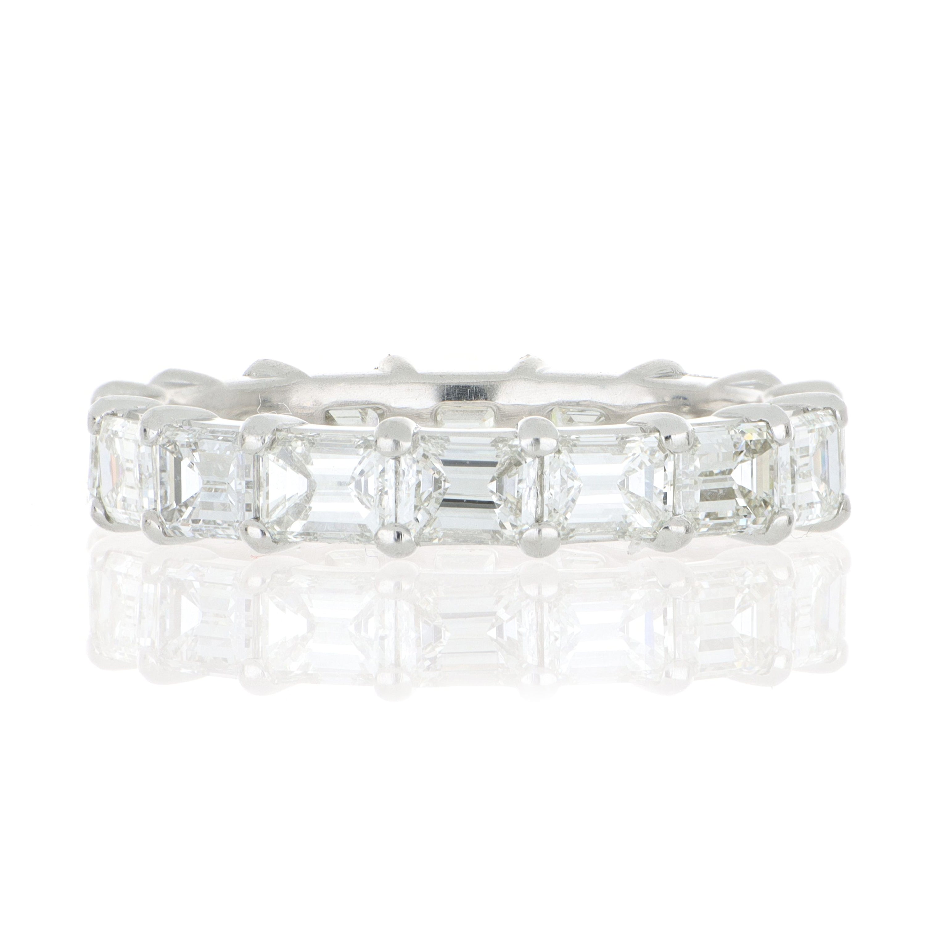 Platinum Emerald Shaped Diamond Eternity Band