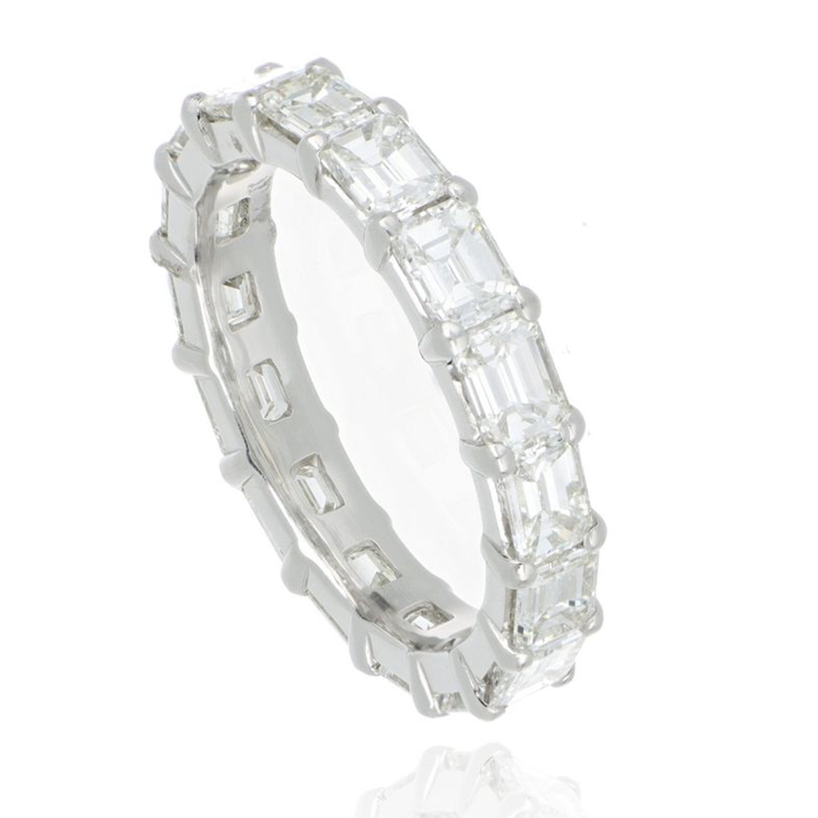 Platinum Emerald Shaped Diamond Eternity Band