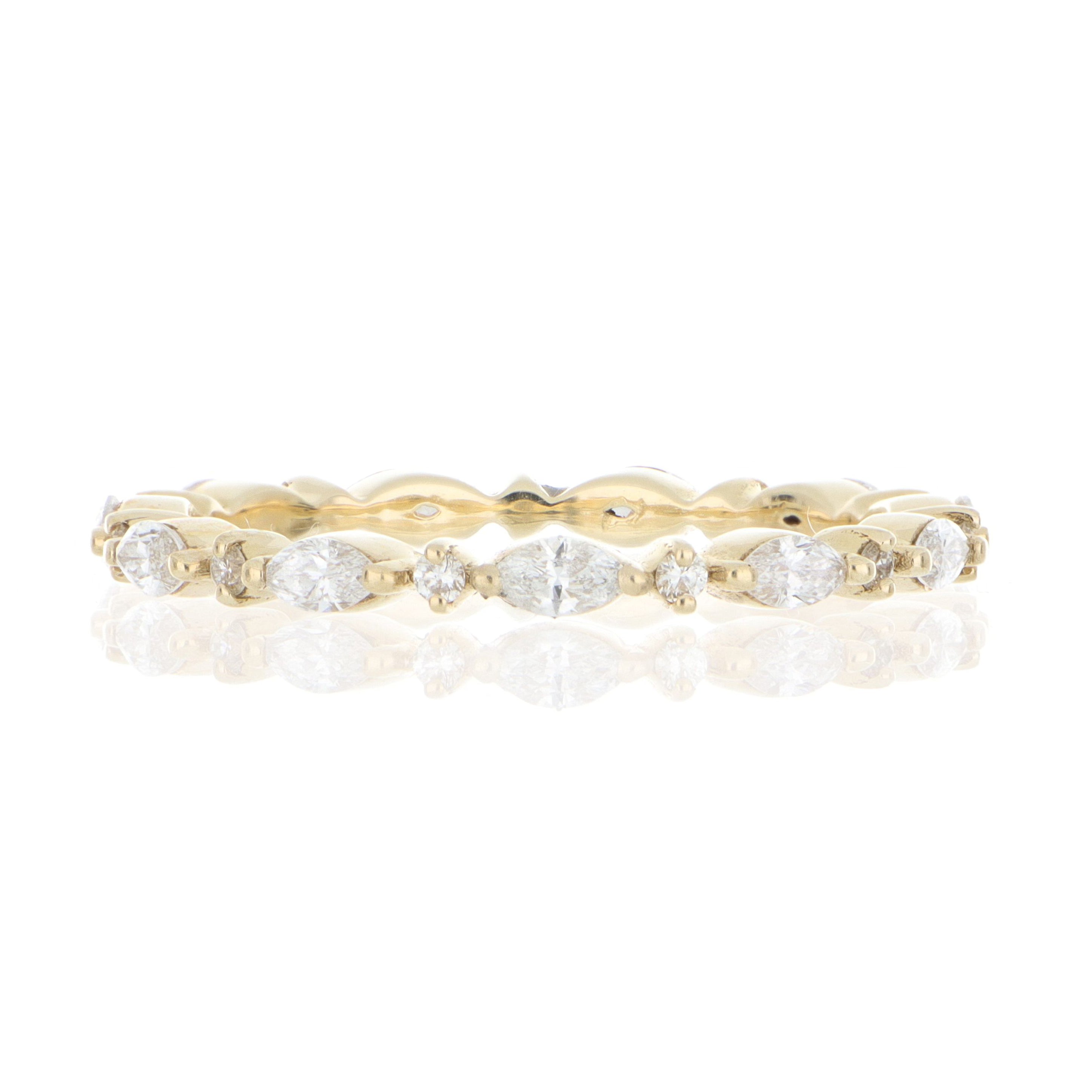 14k Yellow Gold Marquise and Round Diamond Wedding Band - Charles Koll Jewelers