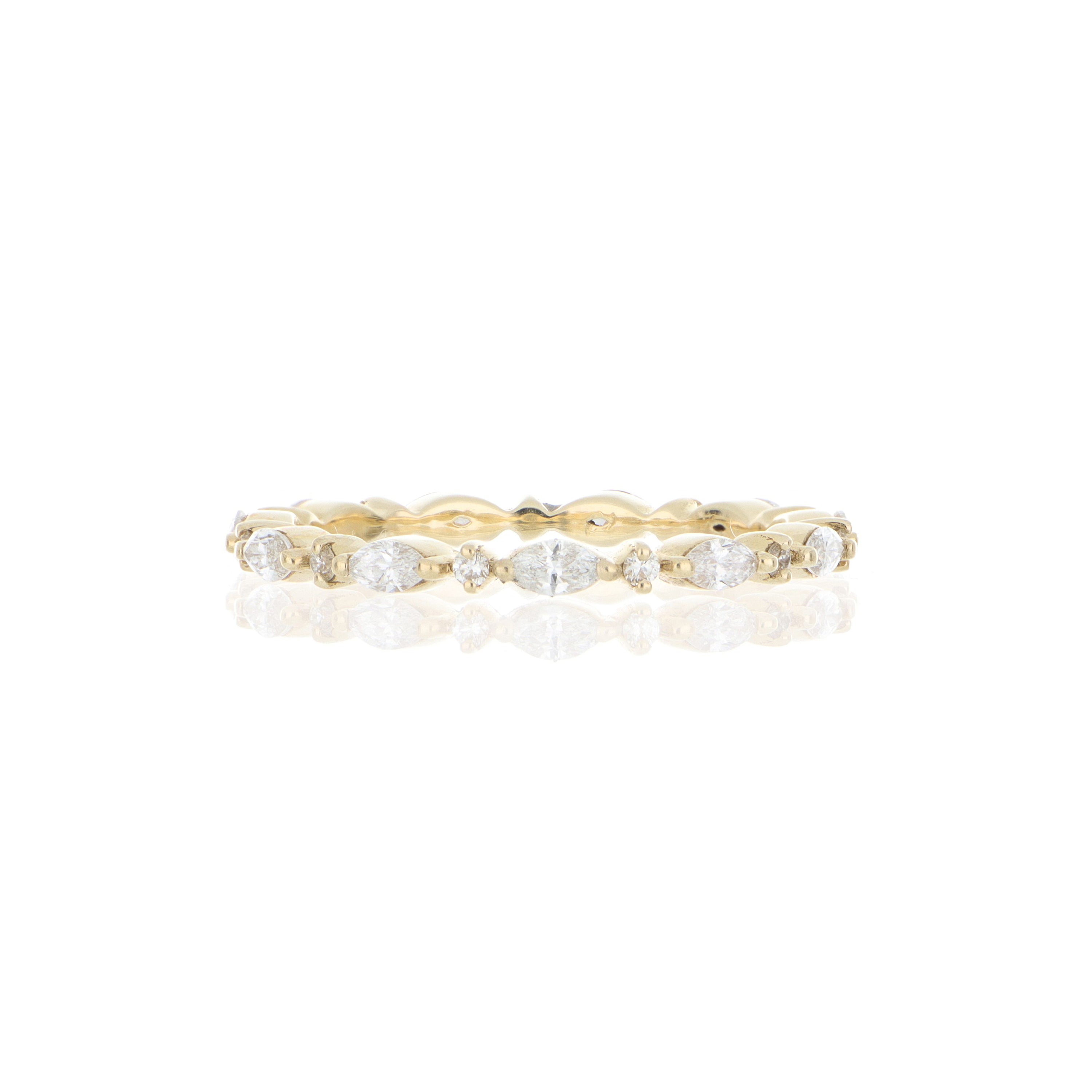 14k Yellow Gold Marquise and Round Diamond Wedding Band