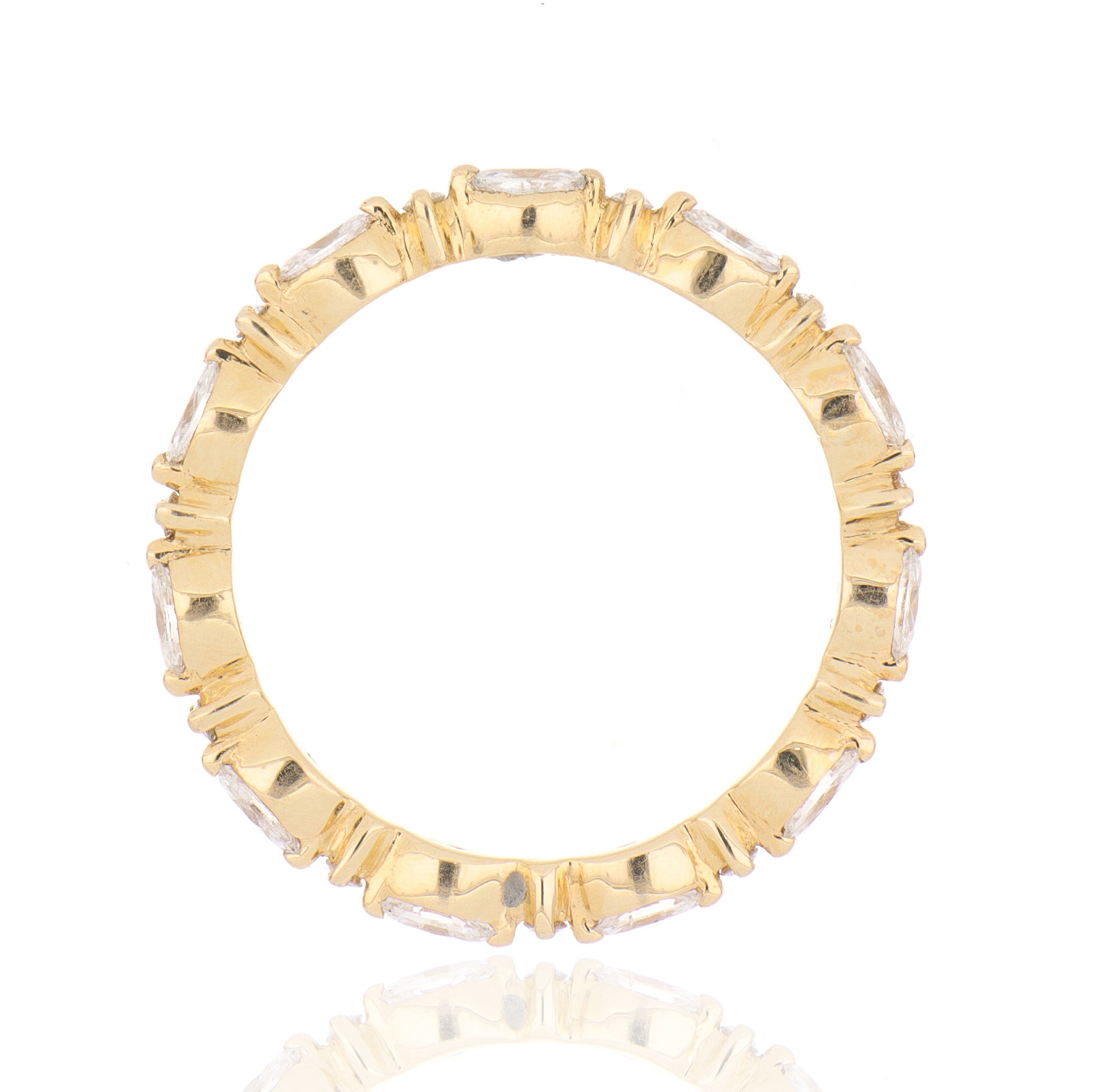 14k Yellow Gold Marquise and Round Diamond Wedding Band - Charles Koll Jewelers