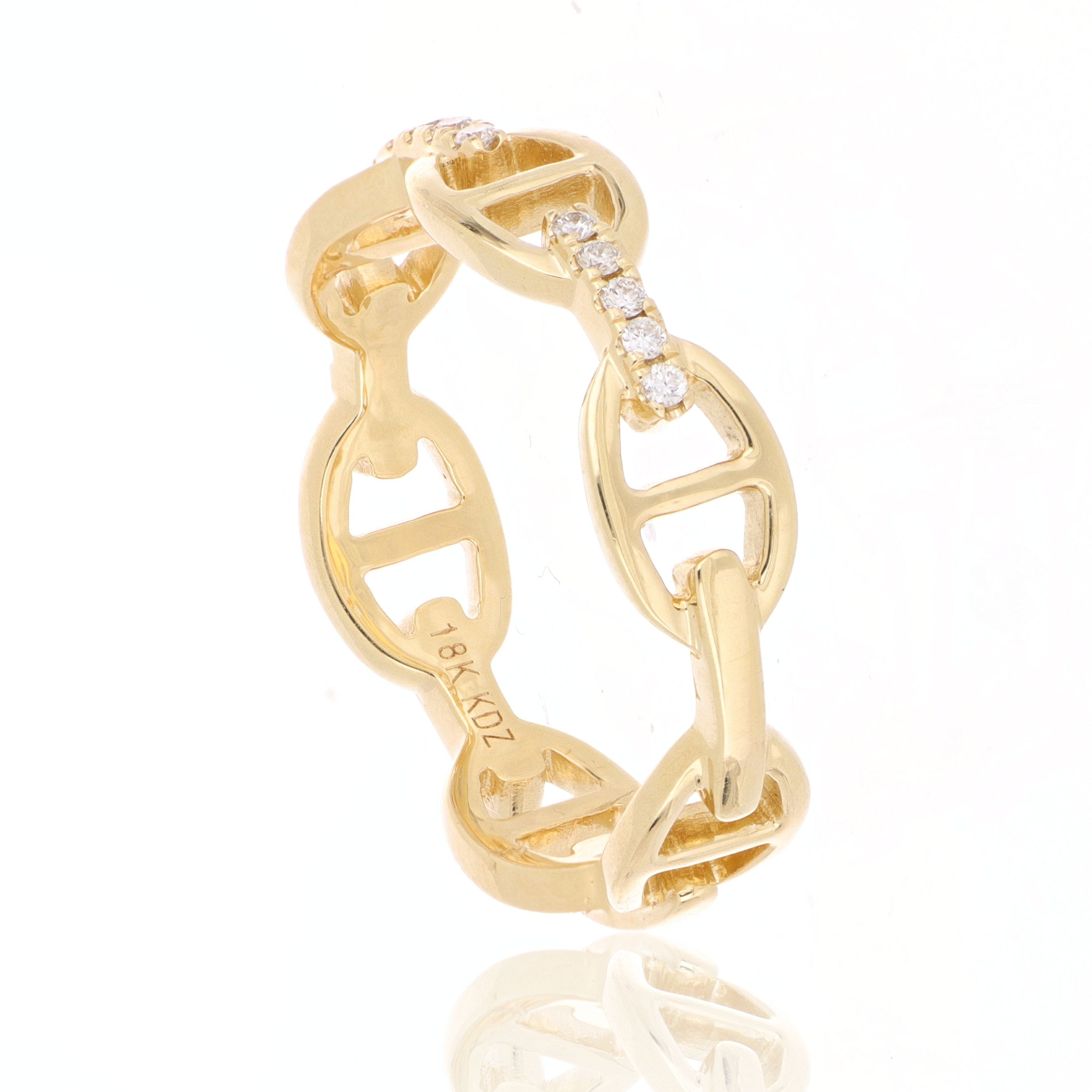 18k Yellow Gold Diamond Chain Link Ring - Charles Koll Jewelers