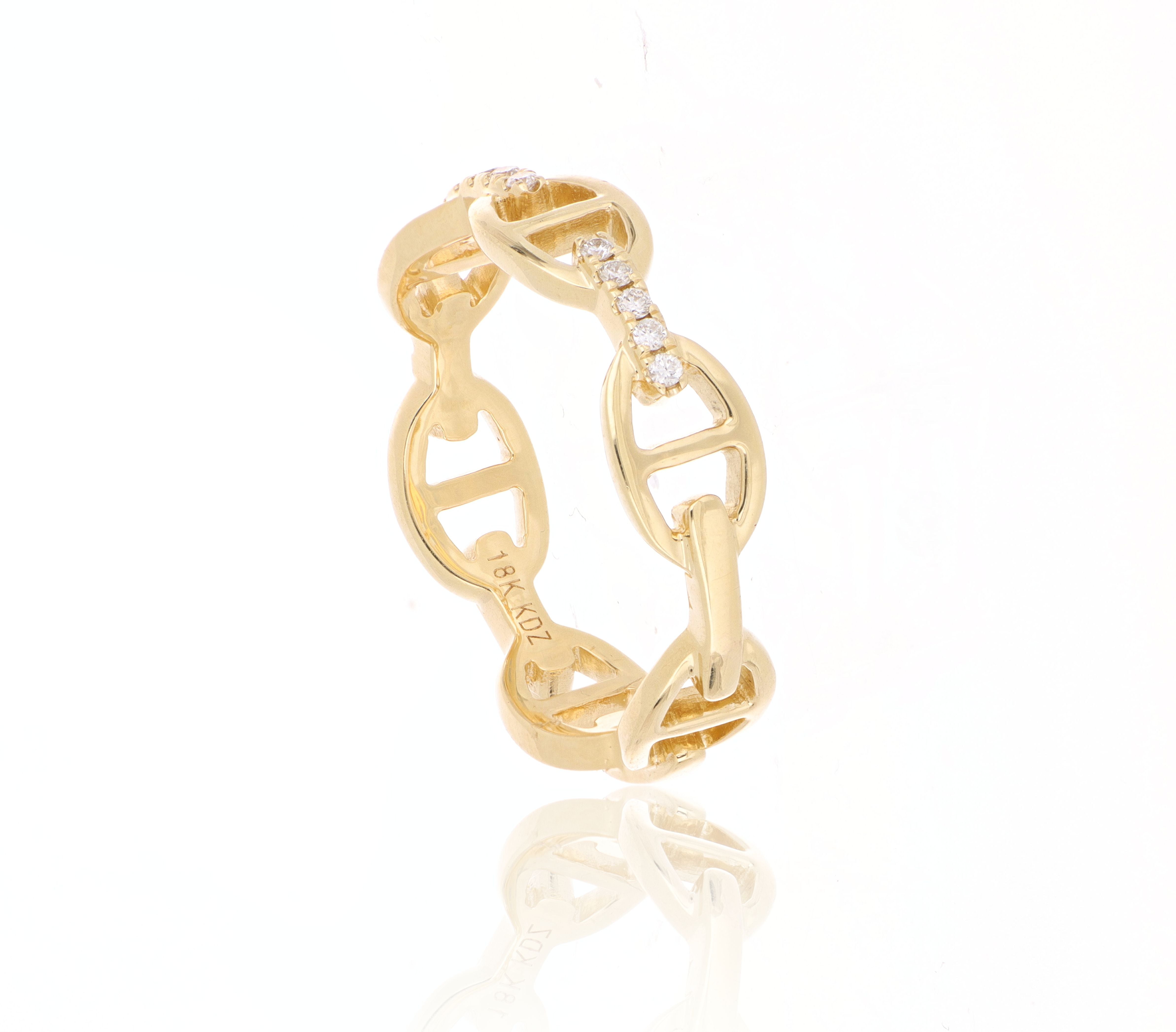 18k Yellow Gold Diamond Chain Link Ring - Charles Koll Jewelers