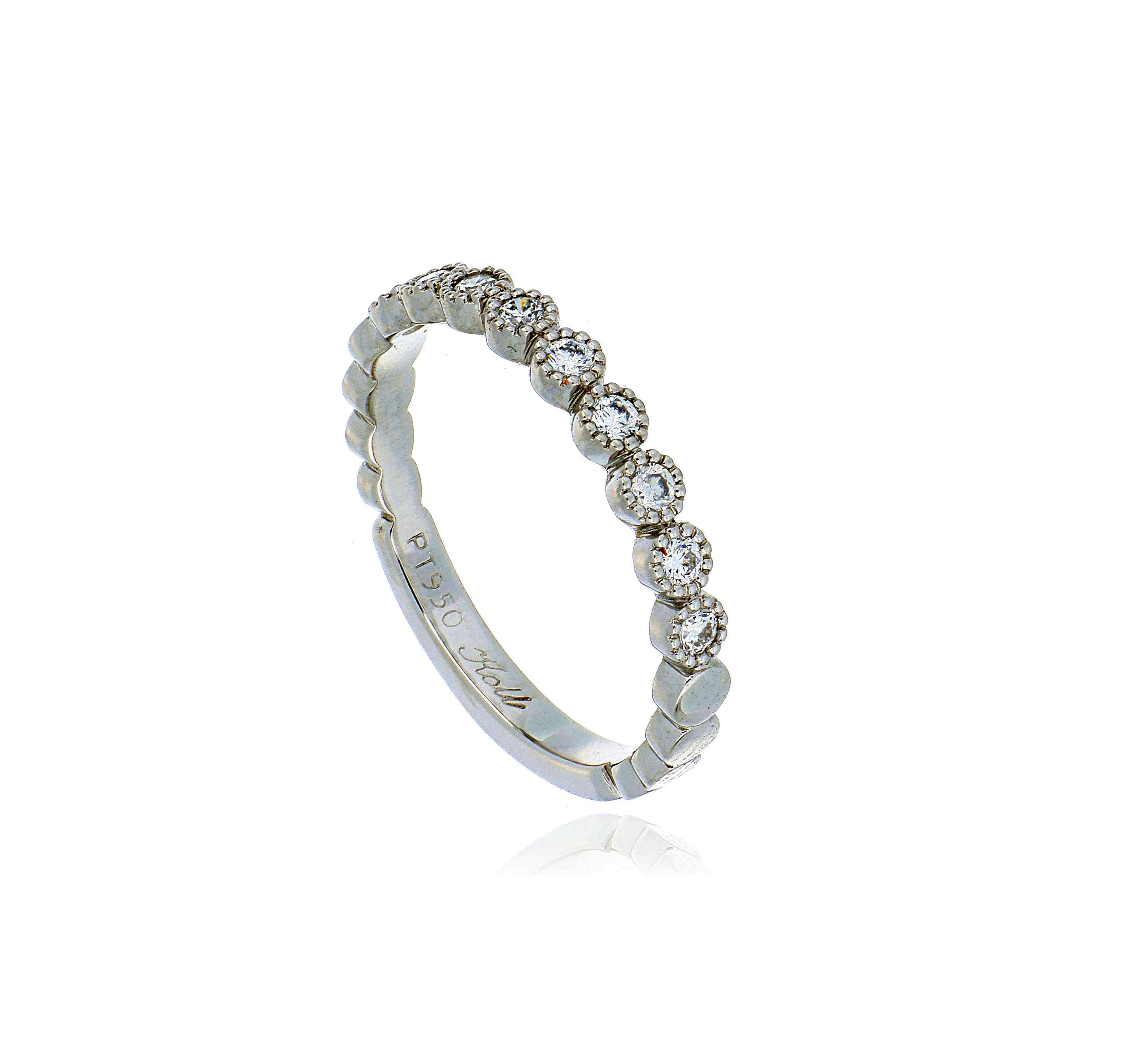 Platinum Milgrain Bezel Diamond Wedding Band - Charles Koll Jewelers