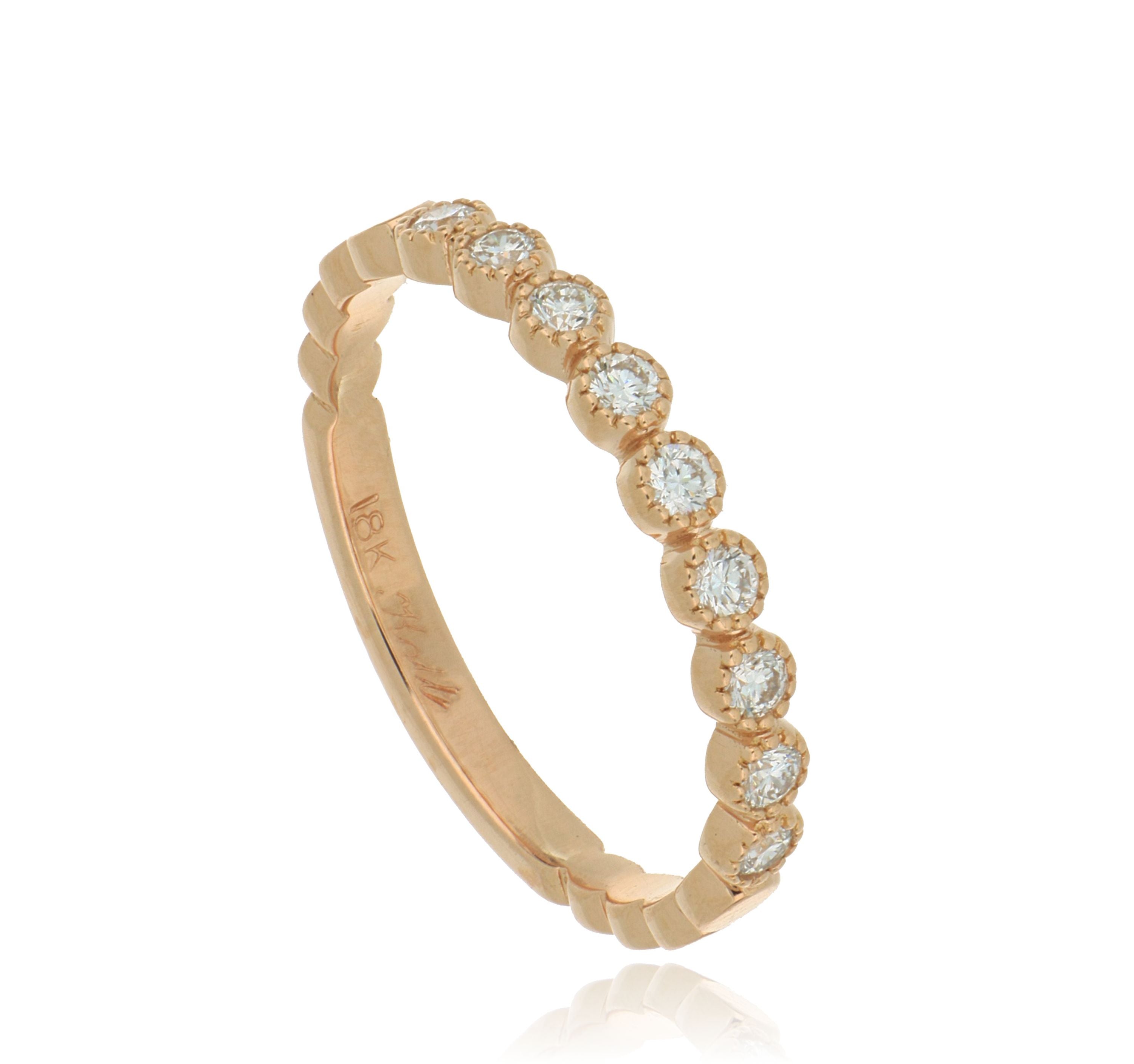 18k Rose Gold Milgrain Bezel Diamond Ring