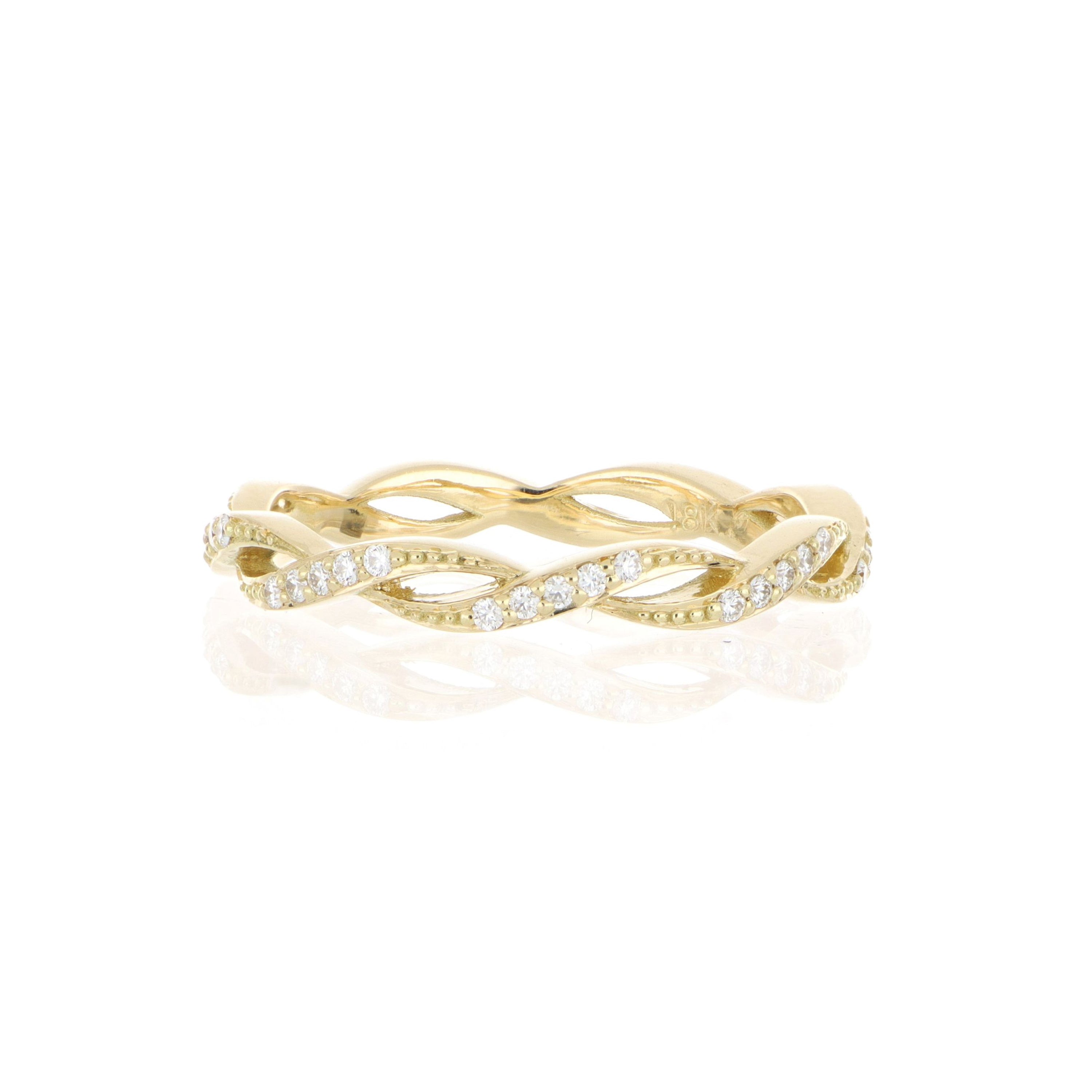 18k Yellow Gold Dainty Weave Diamond Eternity Wedding Band