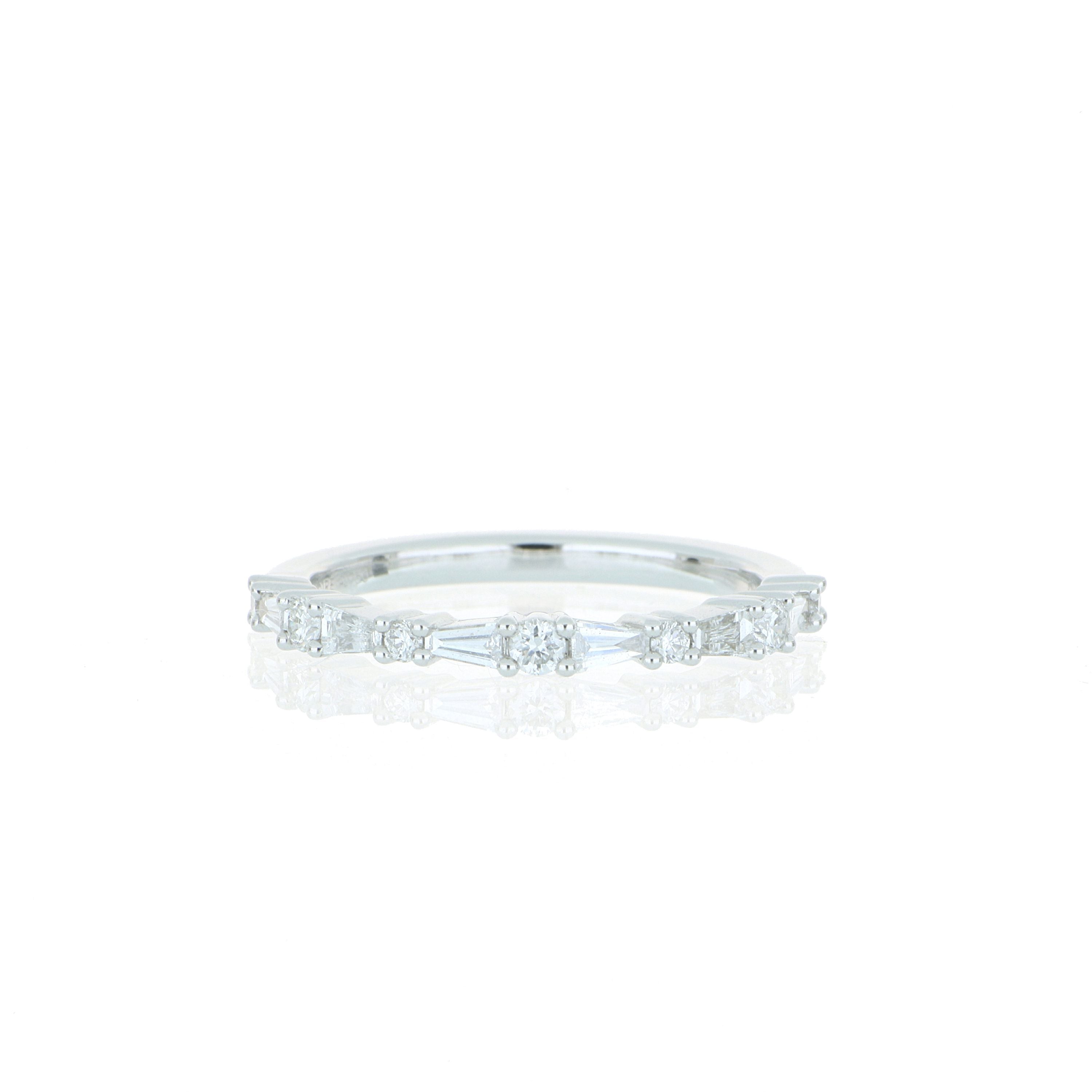 18k White Gold Baguette and Round Diamond Wedding Band