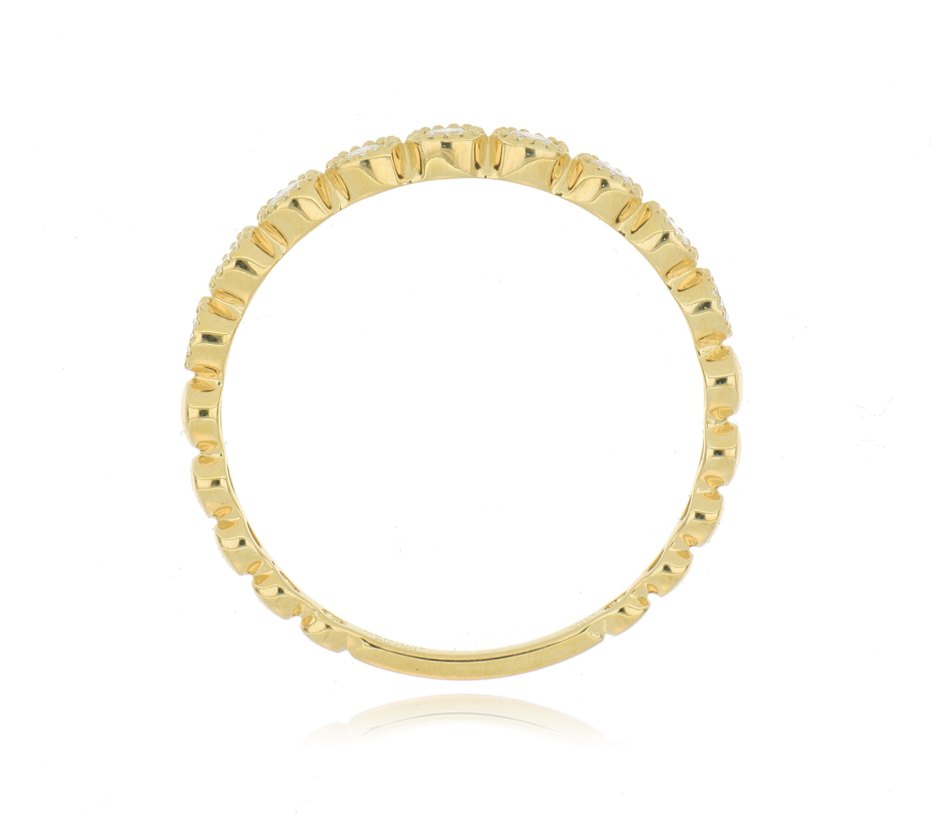 18k Yellow Gold Milgrain Bezel Diamond Wedding Band