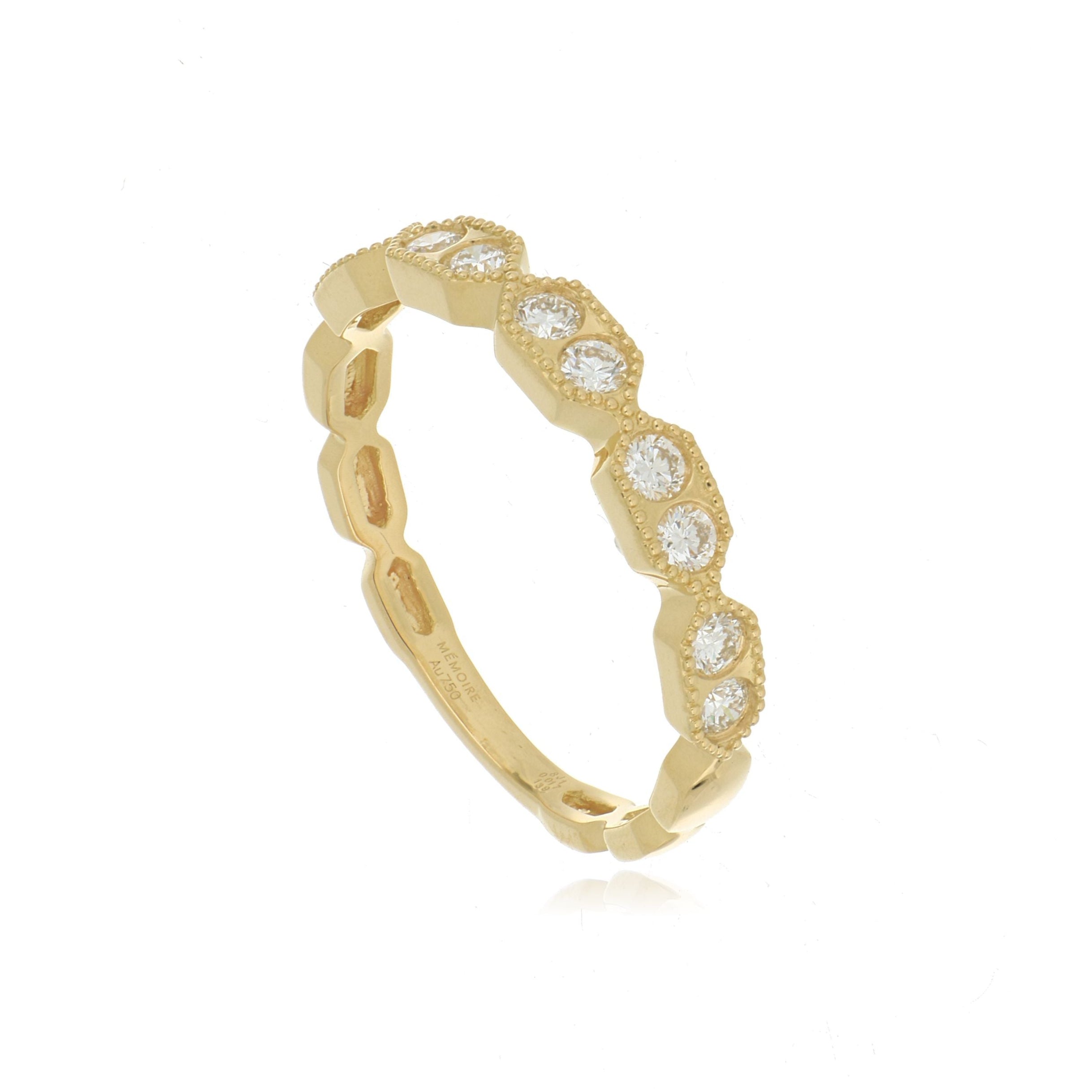 18k Yellow Gold Vintage Hexagon Diamond Wedding Band