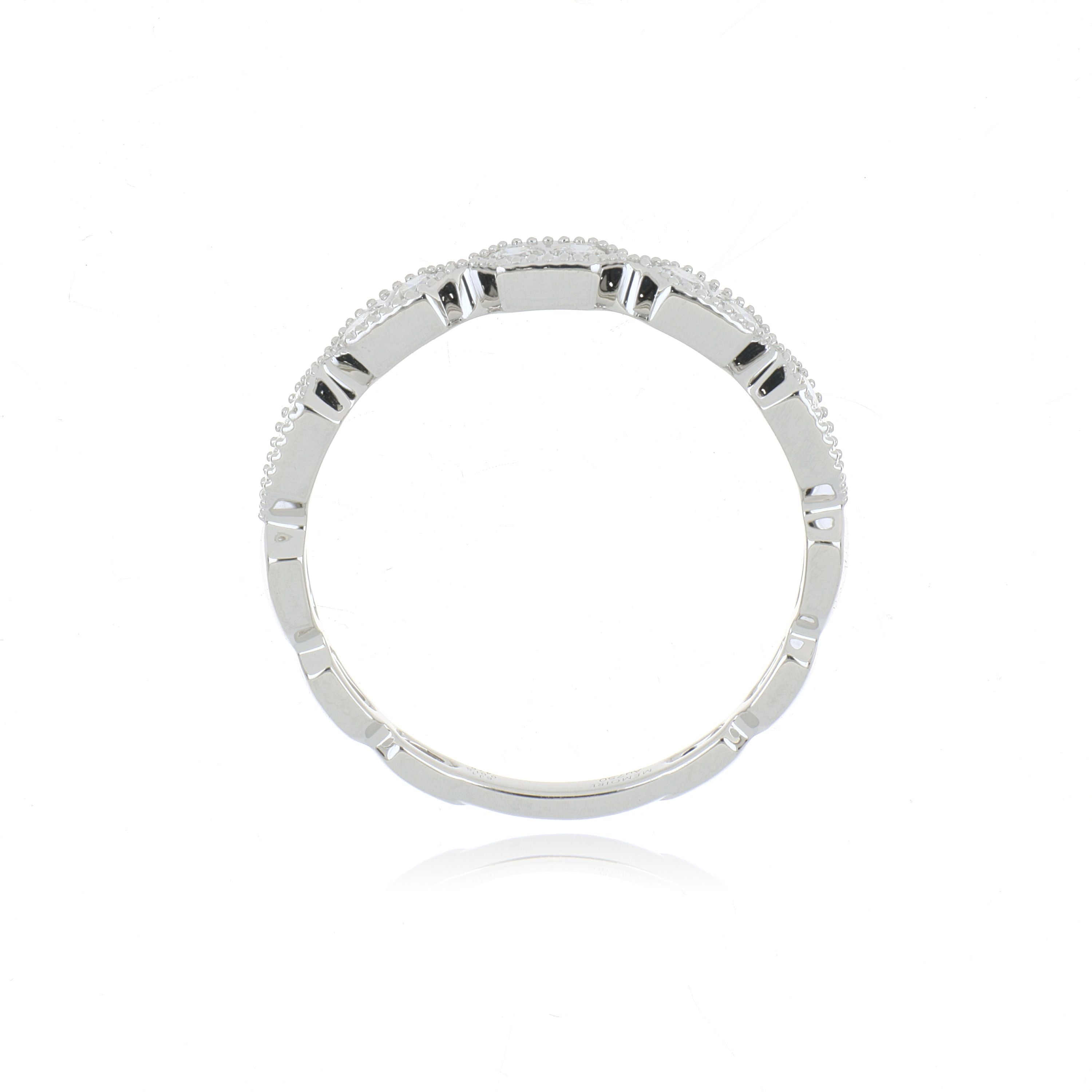 18k White Gold Vintage Diamond Hexagon Wedding Band