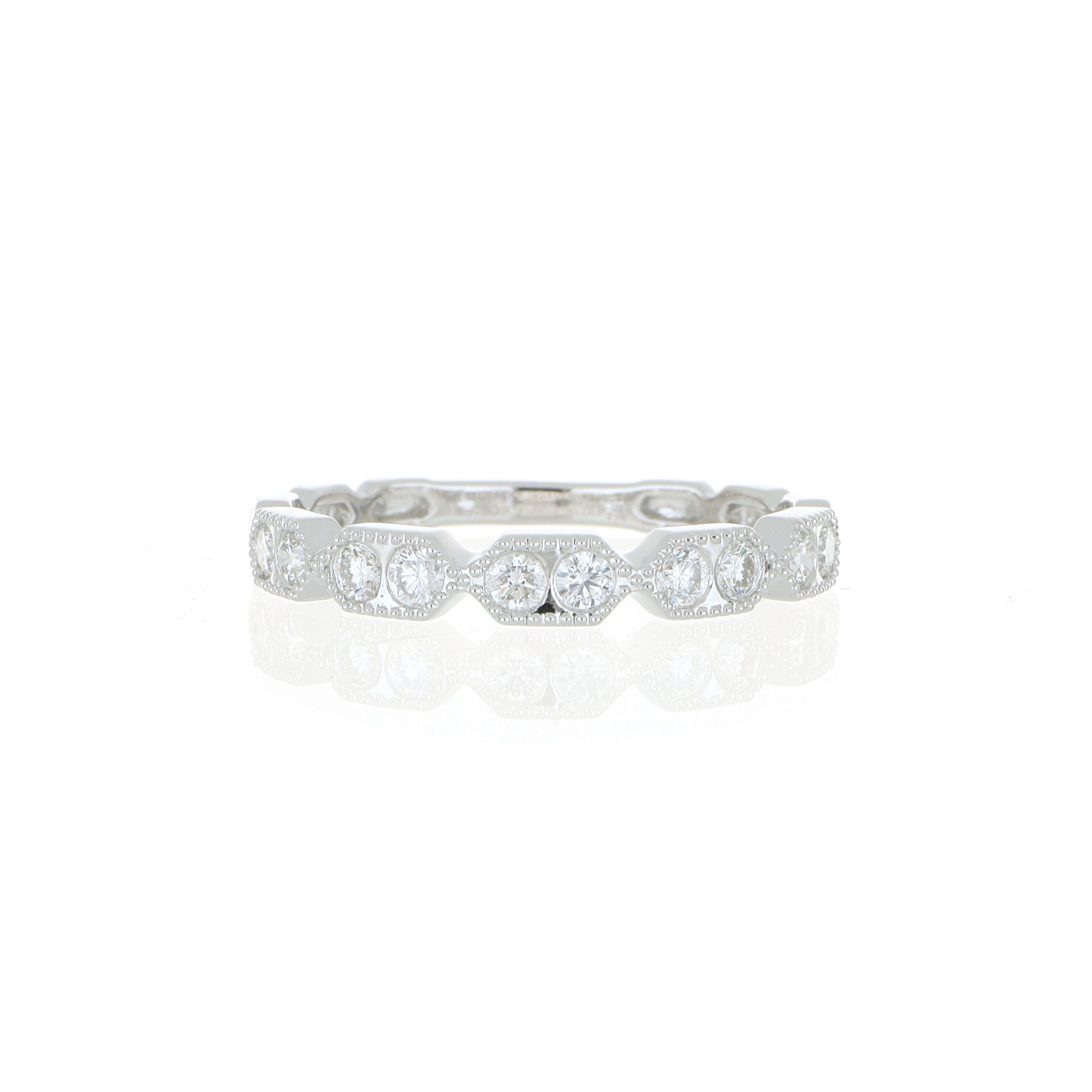 18k White Gold Vintage Diamond Hexagon Wedding Band