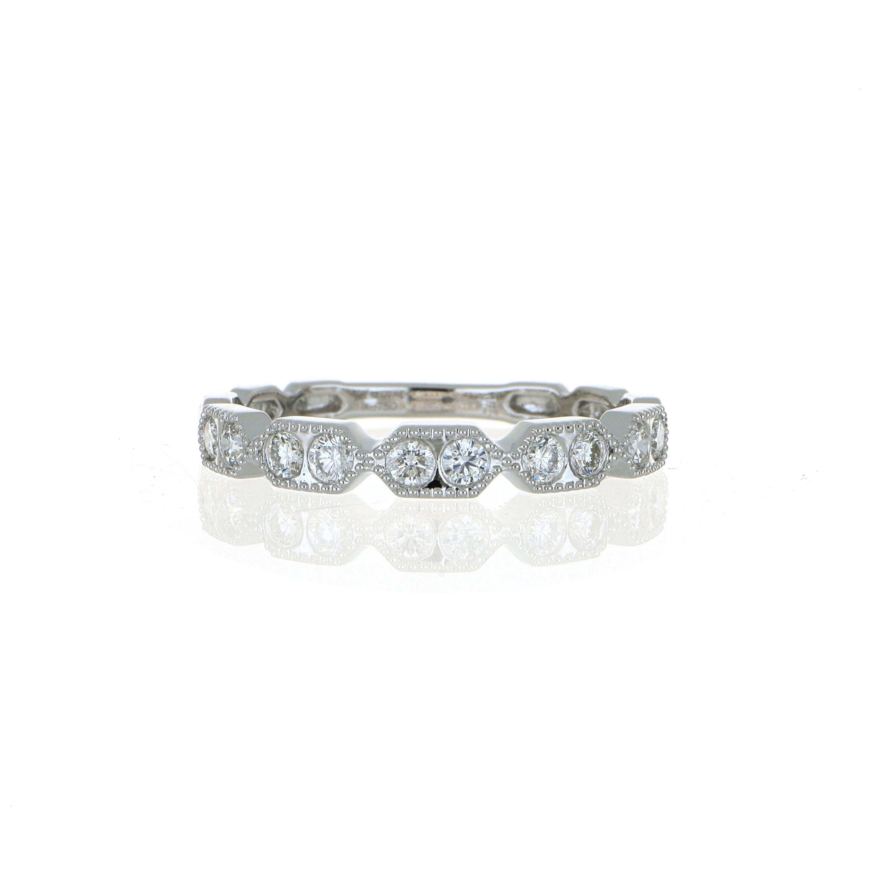 18k White Gold Vintage Diamond Hexagon Wedding Band