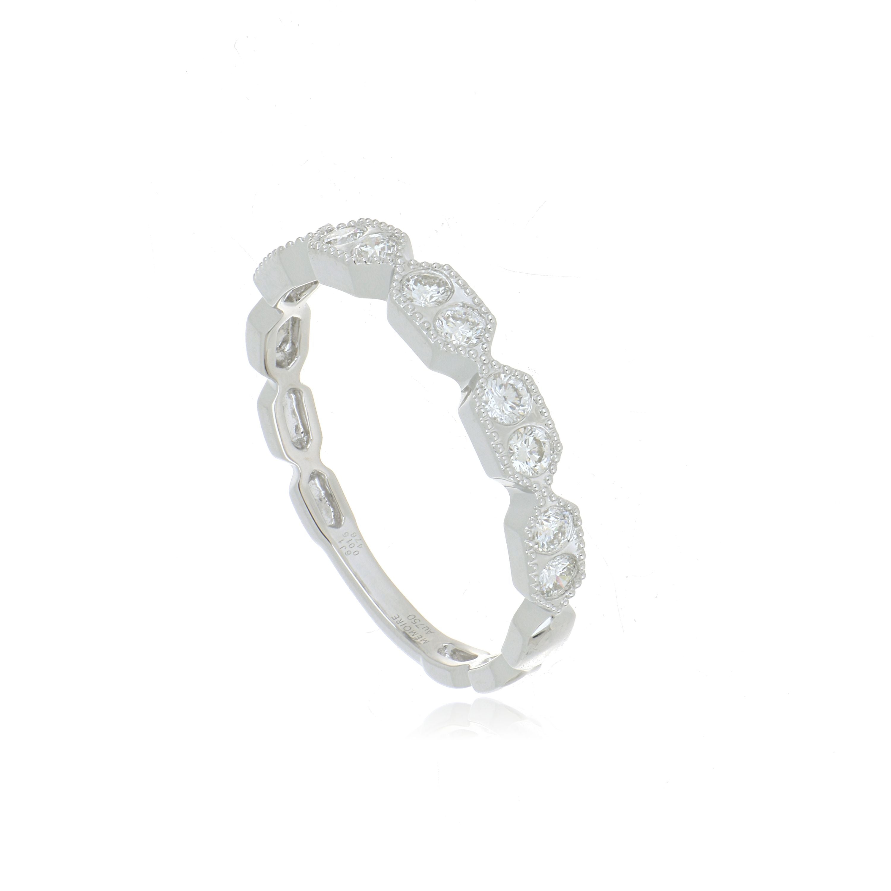 18k White Gold Vintage Diamond Hexagon Wedding Band