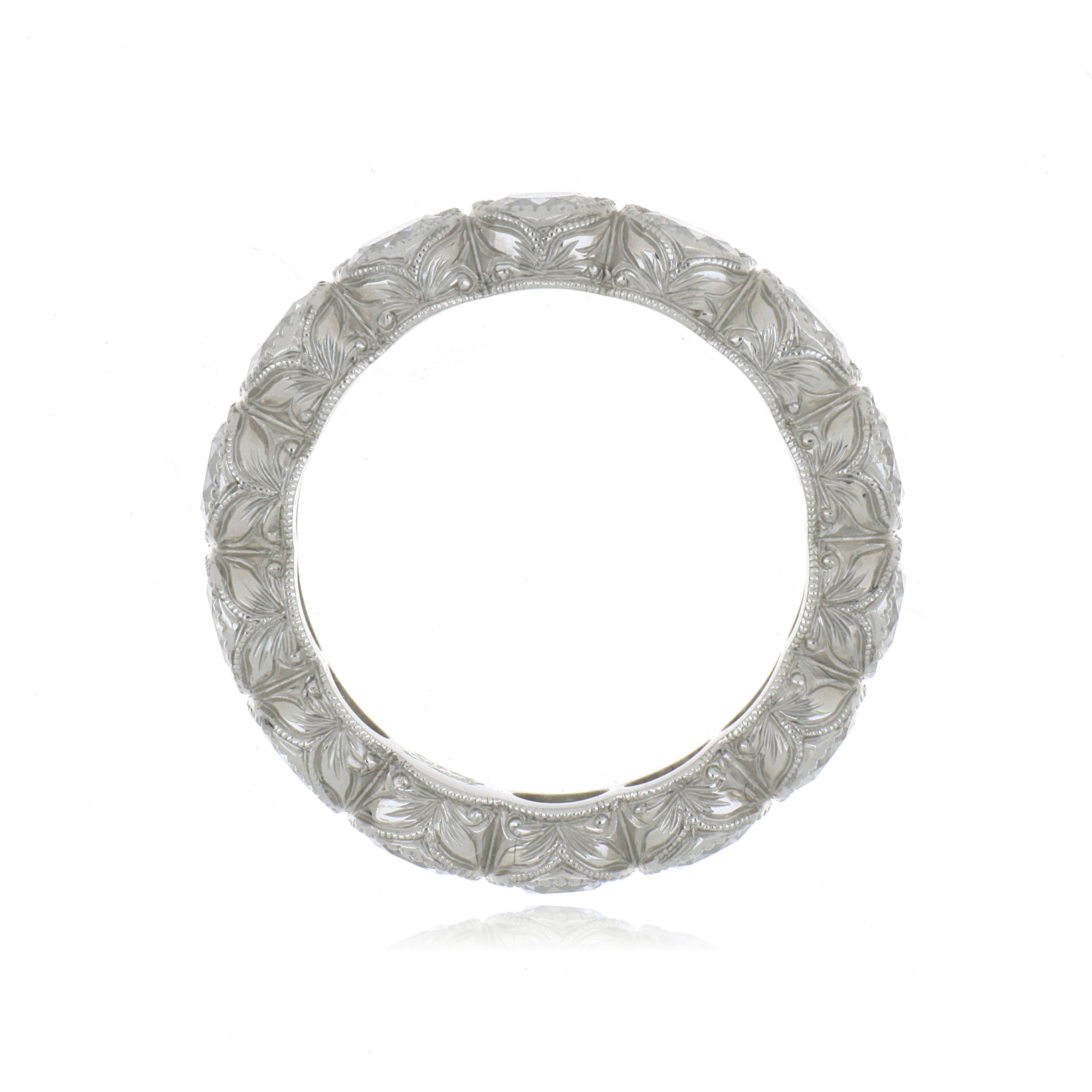 Platinum Hand Engraved Diamond Eternity Ring