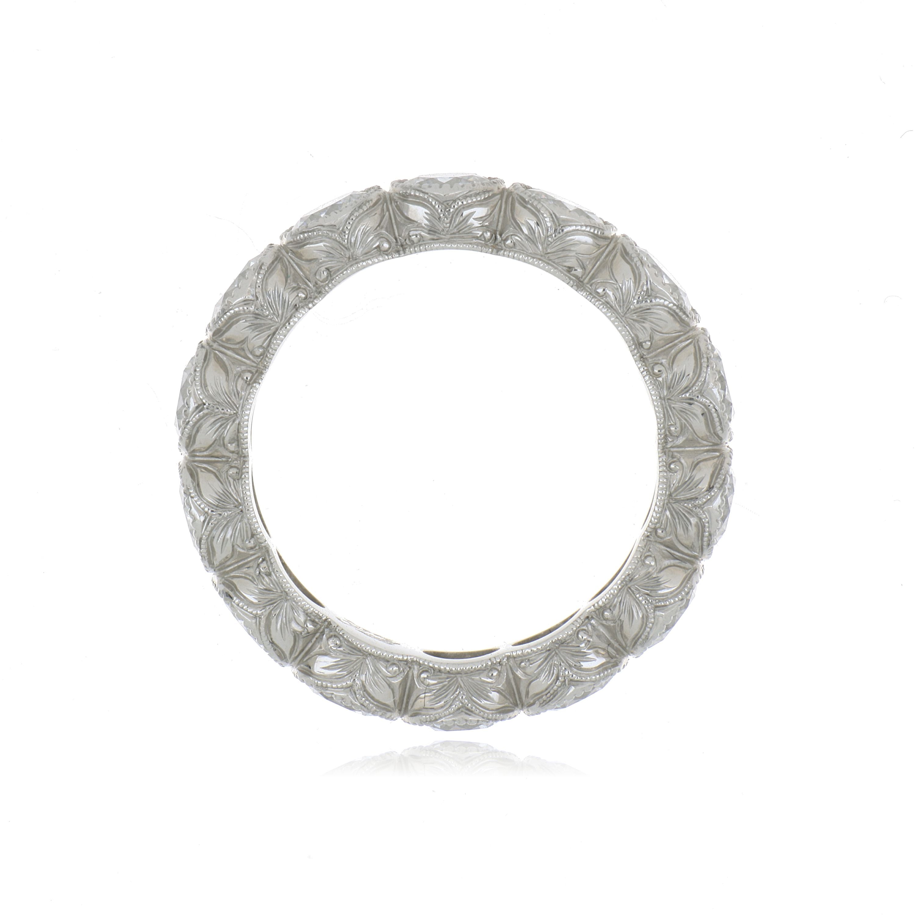 Platinum Hand Engraved Diamond Eternity Ring