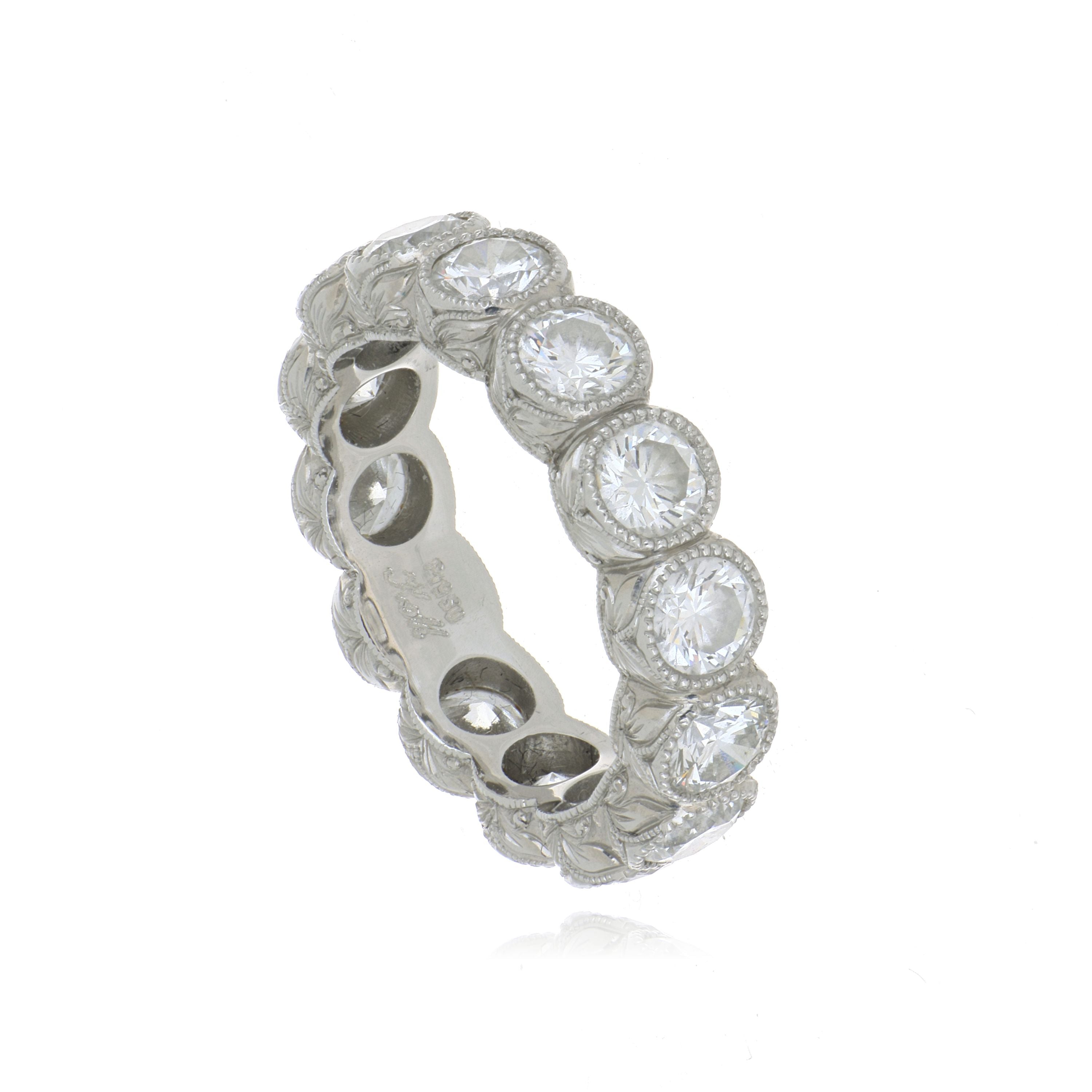 Platinum Hand Engraved Diamond Eternity Ring