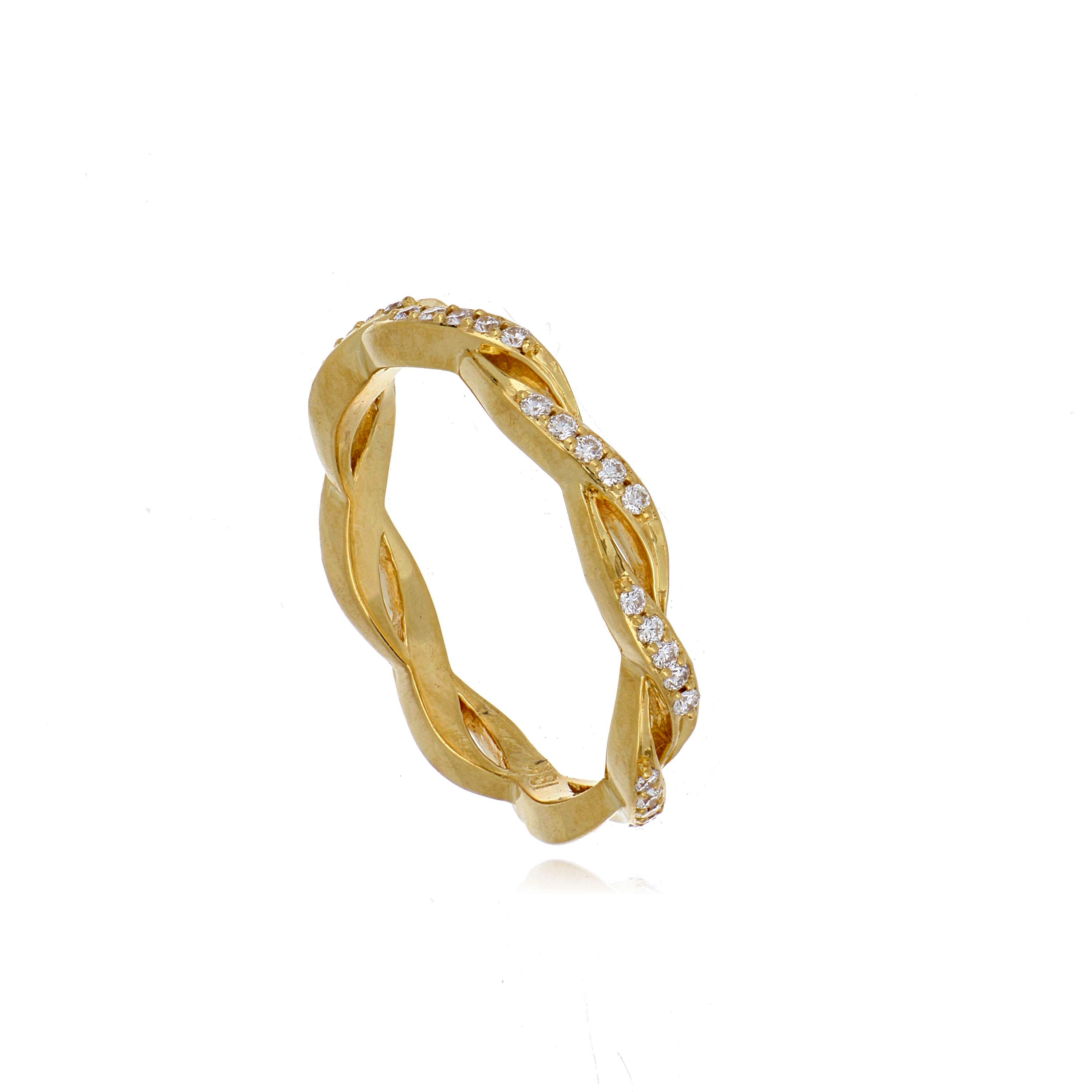 18k Yellow Gold Diamond Twist Band - Charles Koll Jewelers