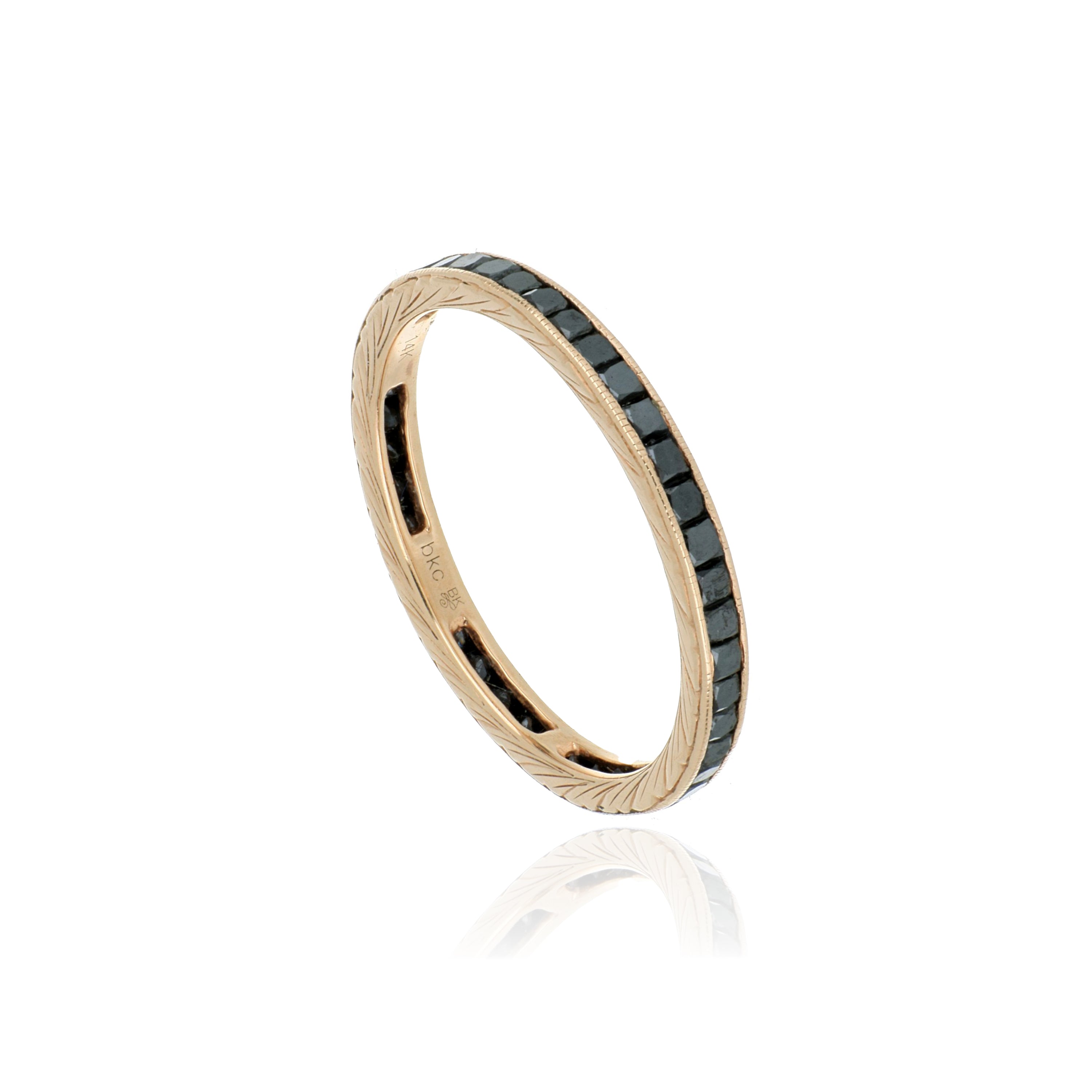 14k Rose Gold Black Diamond Eternity Wedding Band - Charles Koll Jewelers