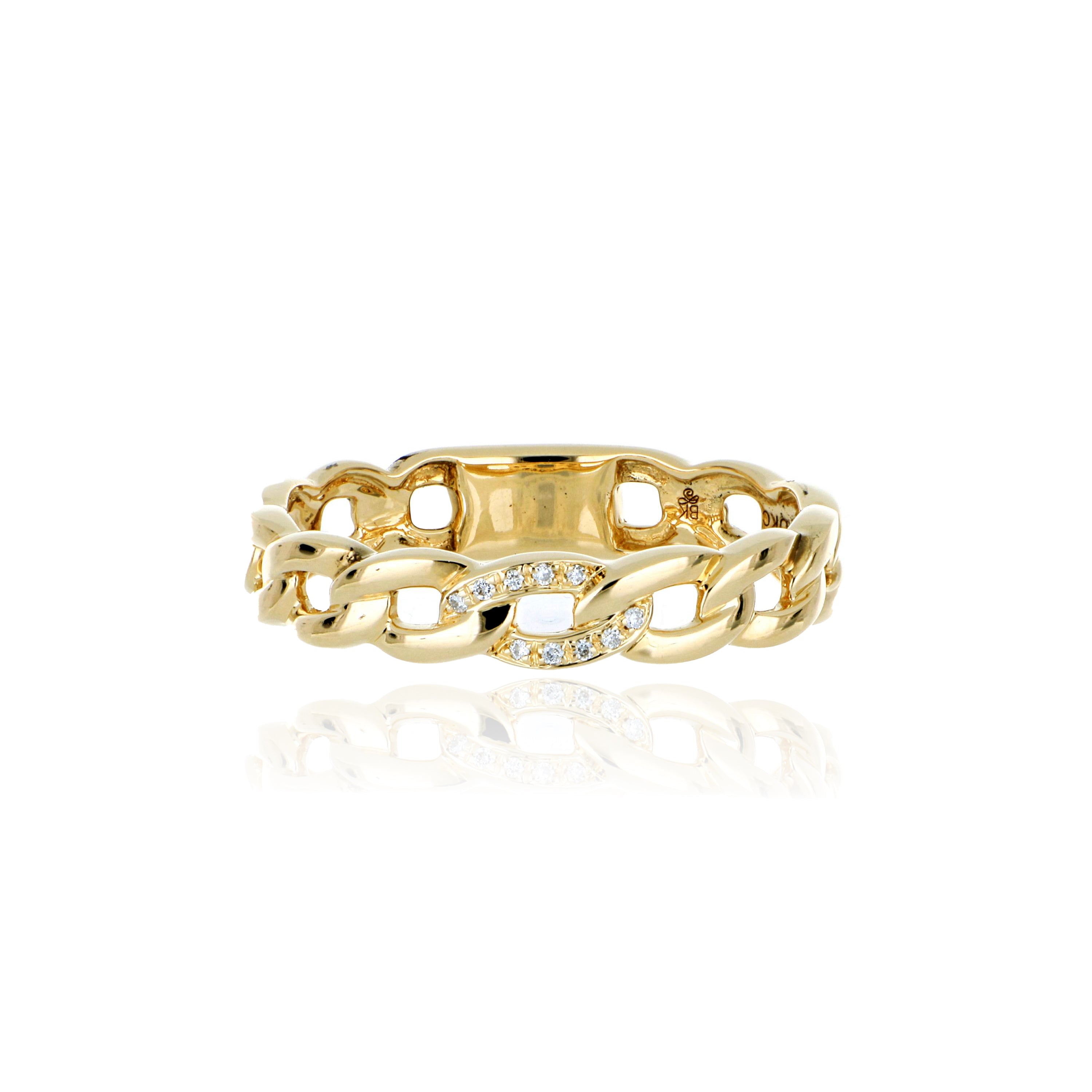 14k Yellow Gold Diamond Accented Cuban Link Ring - Charles Koll Jewelers