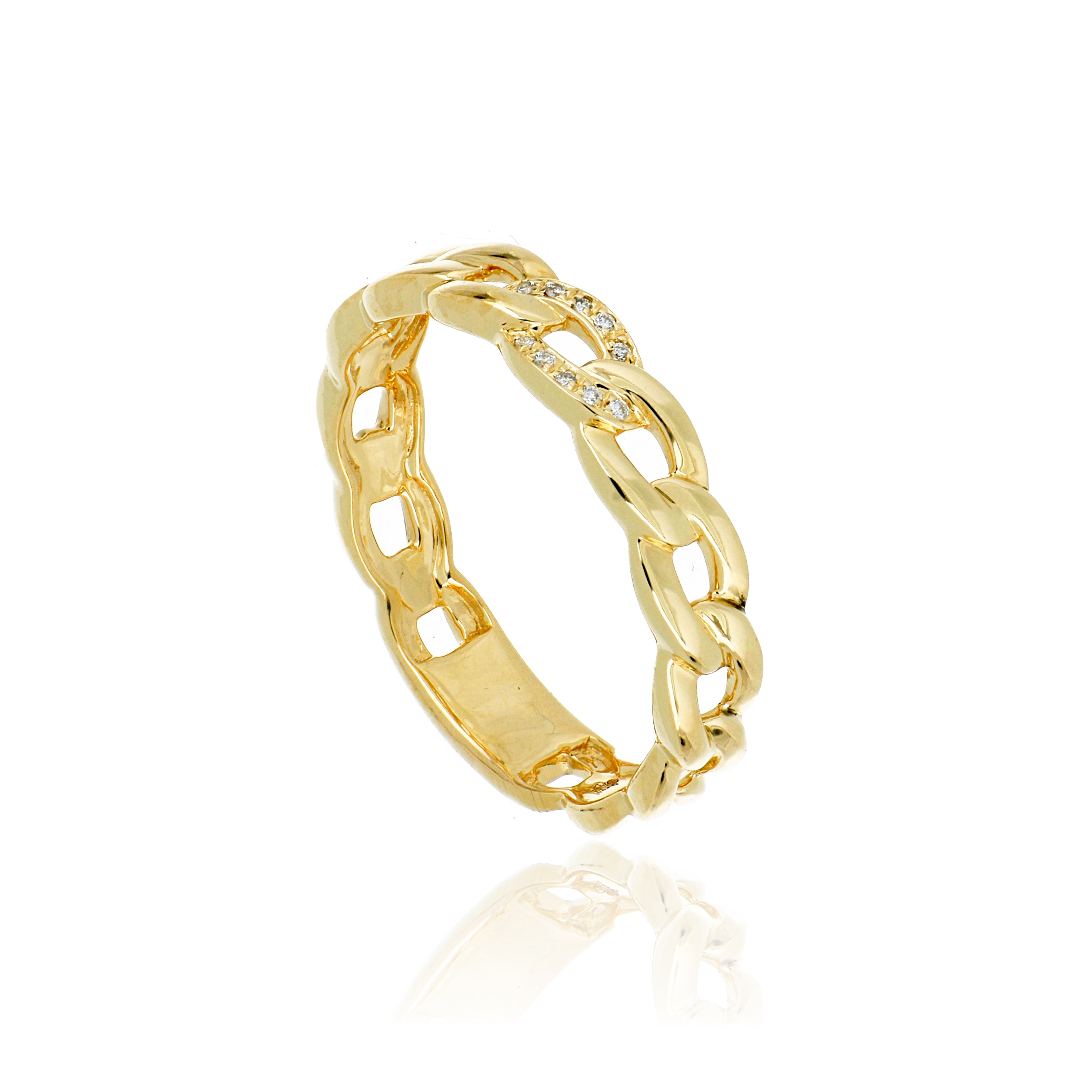 14k Yellow Gold Diamond Accented Cuban Link Ring - Charles Koll Jewelers