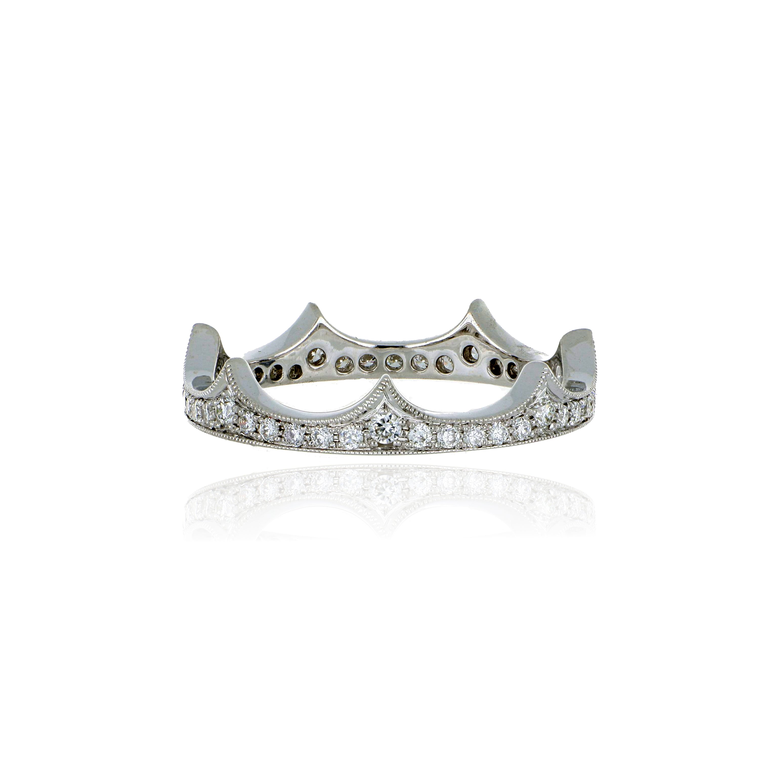 14k White Gold Diamond Crown Wedding Band - Charles Koll Jewelers