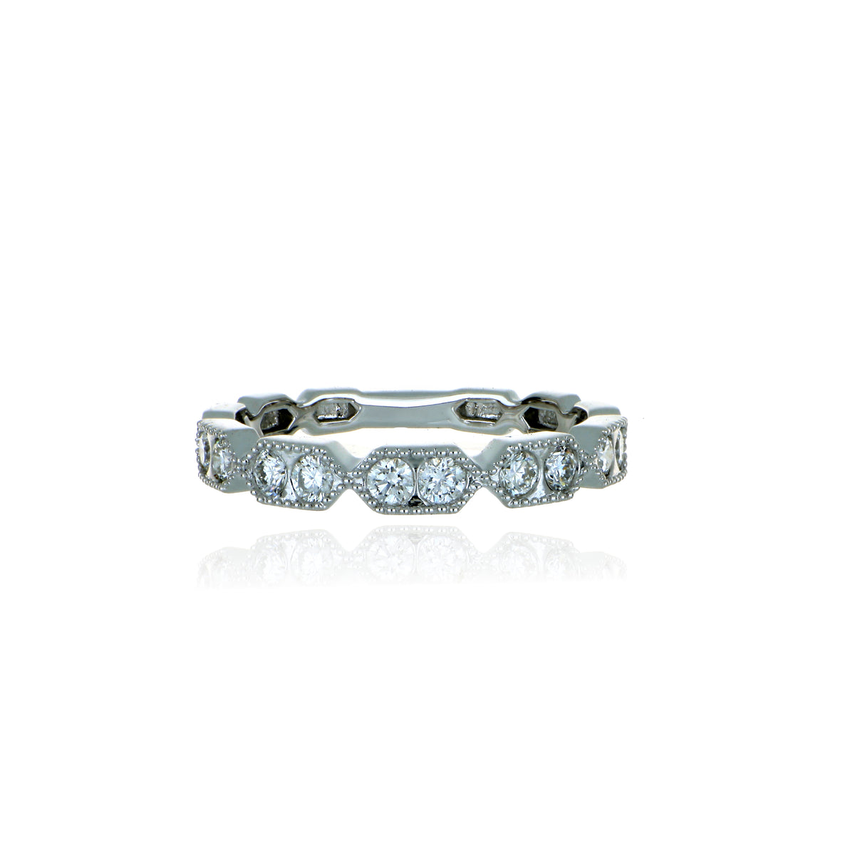 18k White Gold Diamond Vintage Stack Band