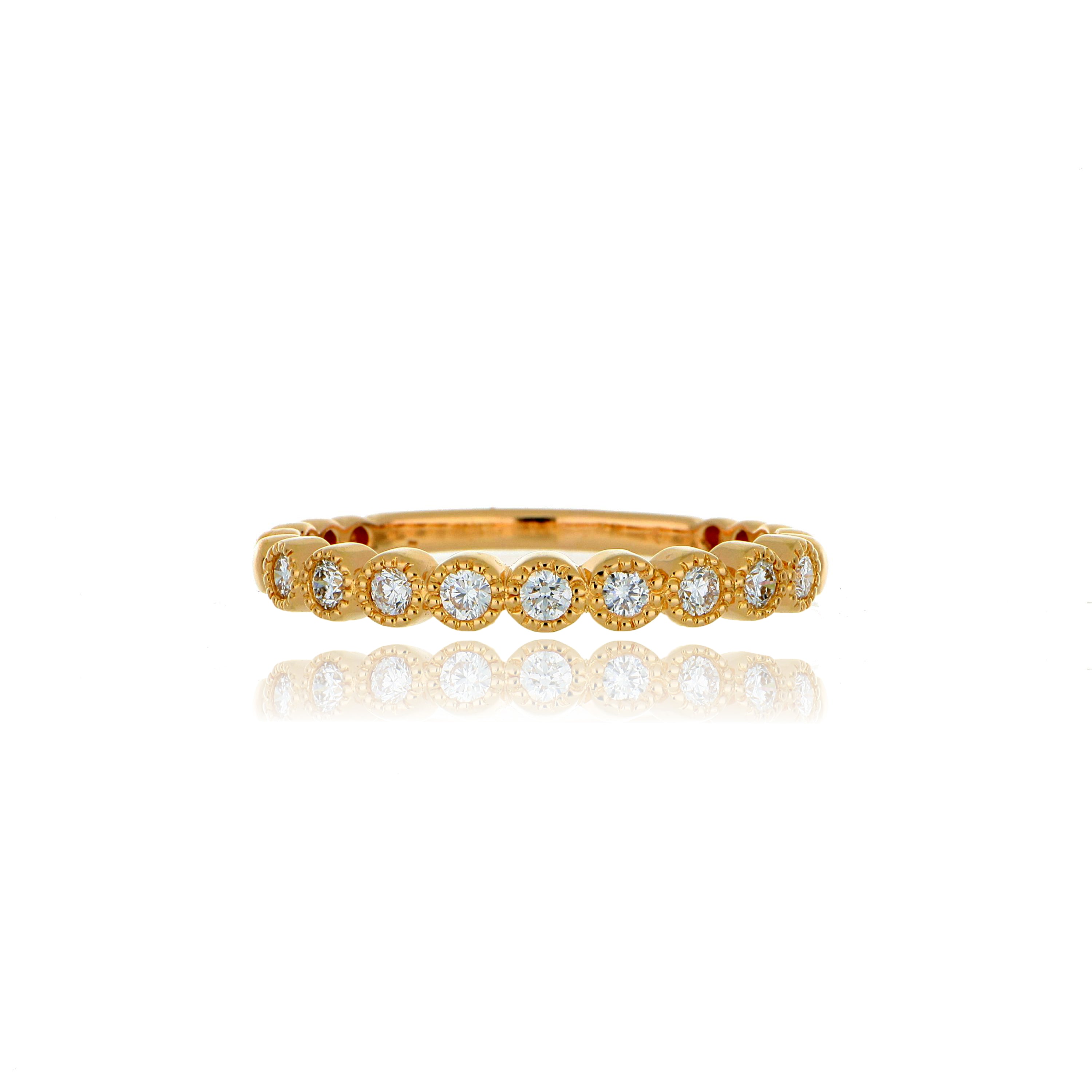 18k Rose Gold Bezel Diamond Wedding Band - Charles Koll Jewelers