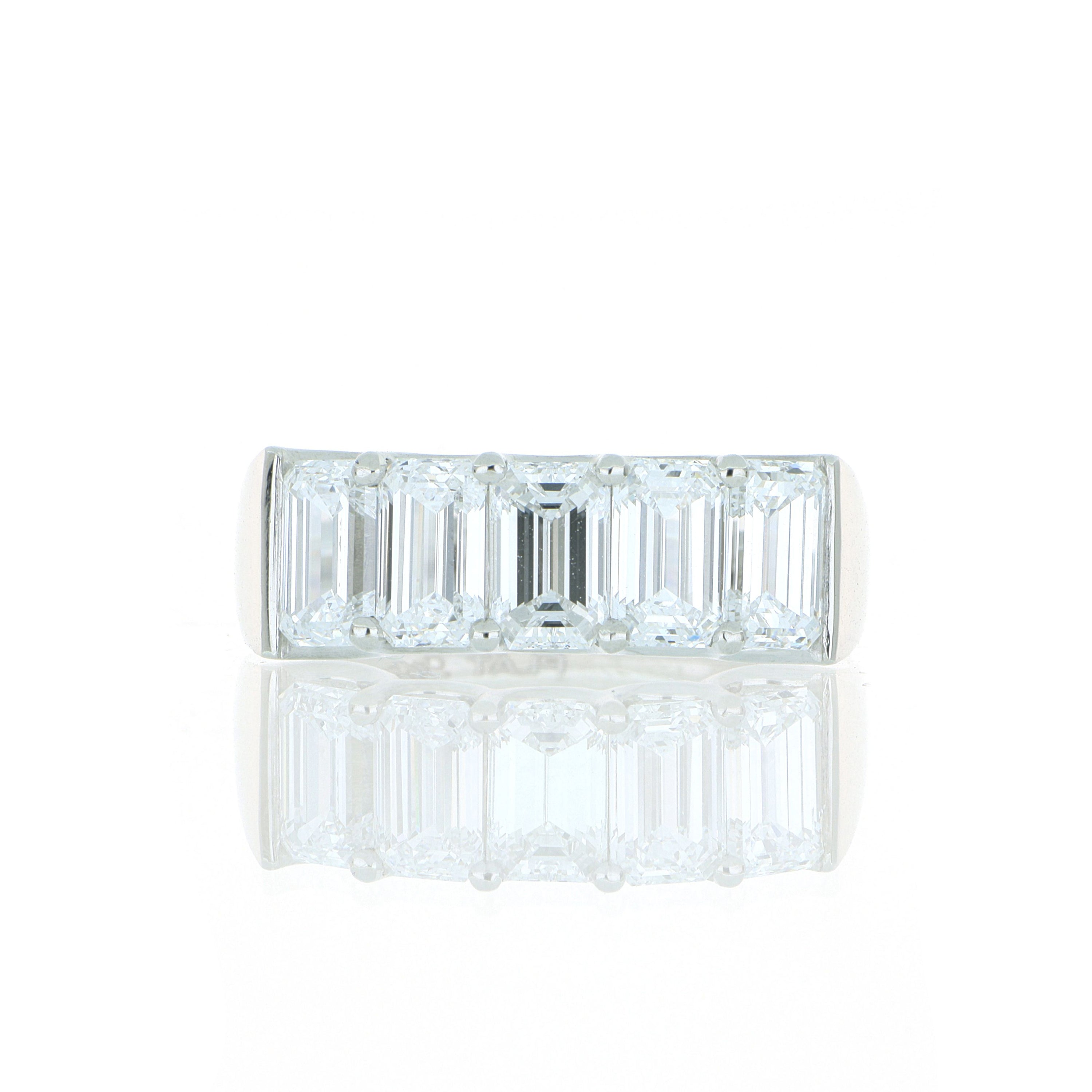 Platinum Emerald Cut Diamond Anniversary Ring