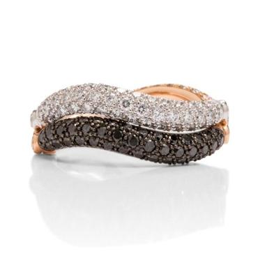 18k Rose Gold White, Black and Brown Diamond Fashion Ring