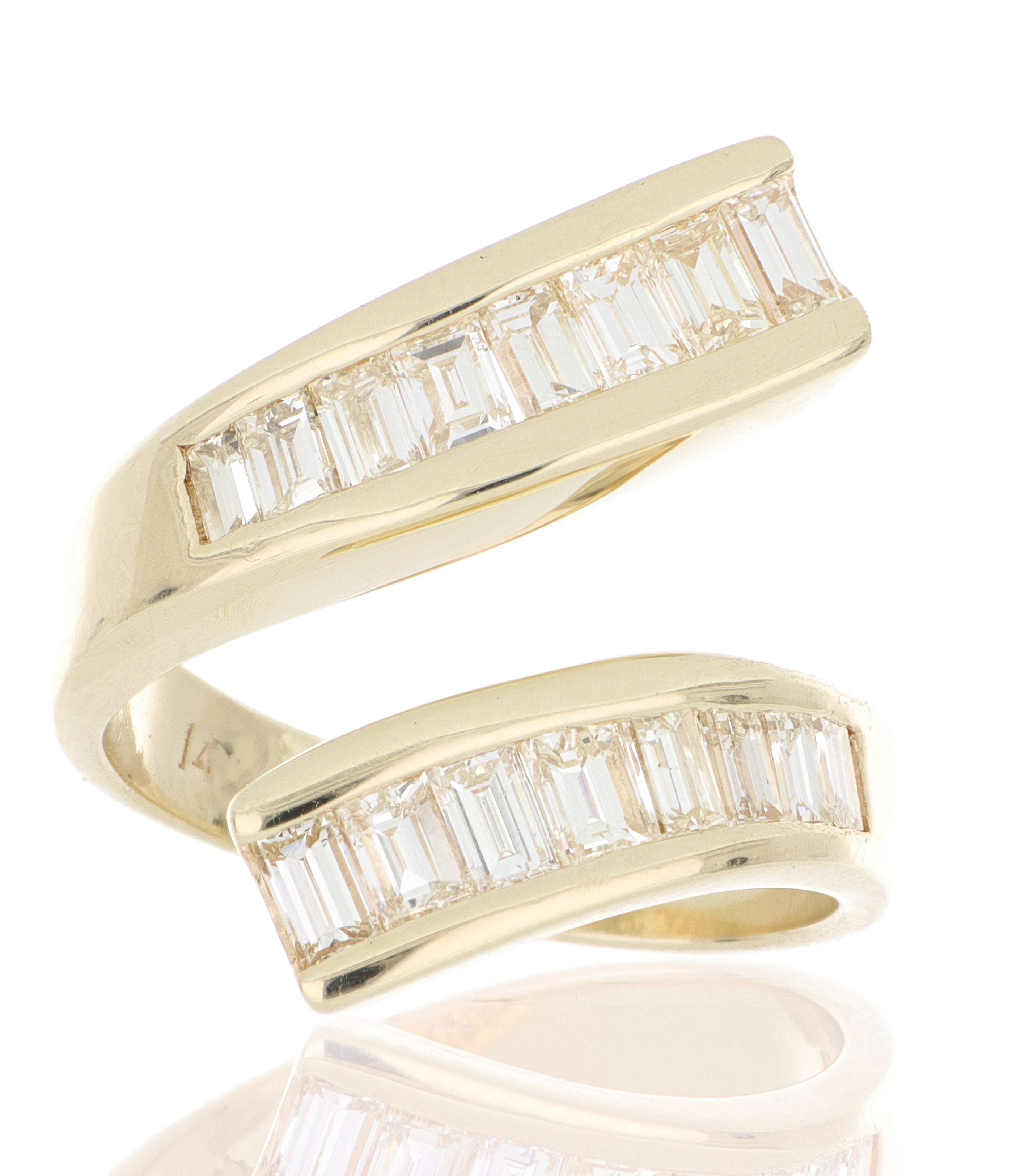 14k Yellow Gold Open End Baguette shaped Diamond Ring