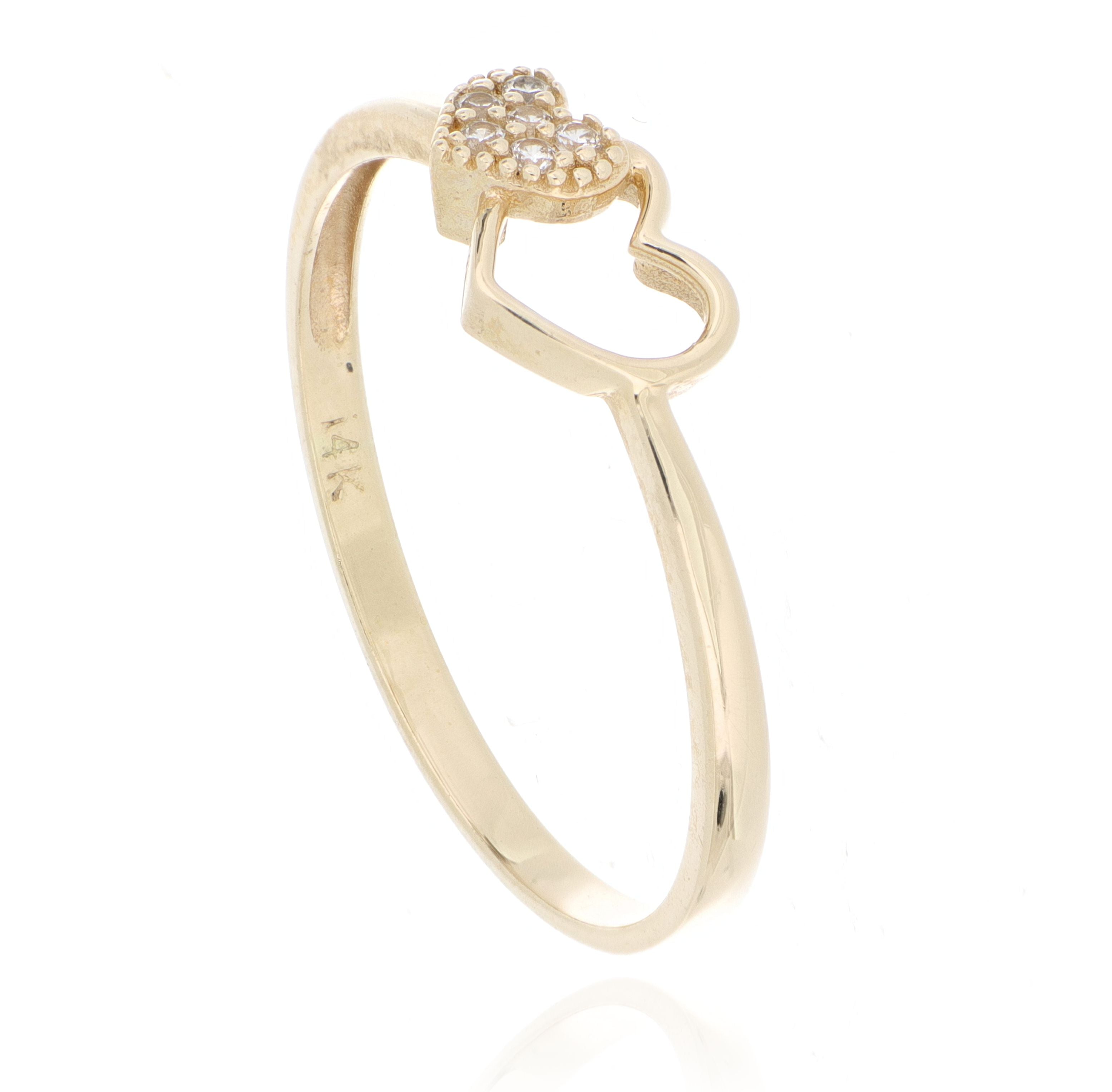 14k Yellow Gold Diamond Joined Hearts Ring