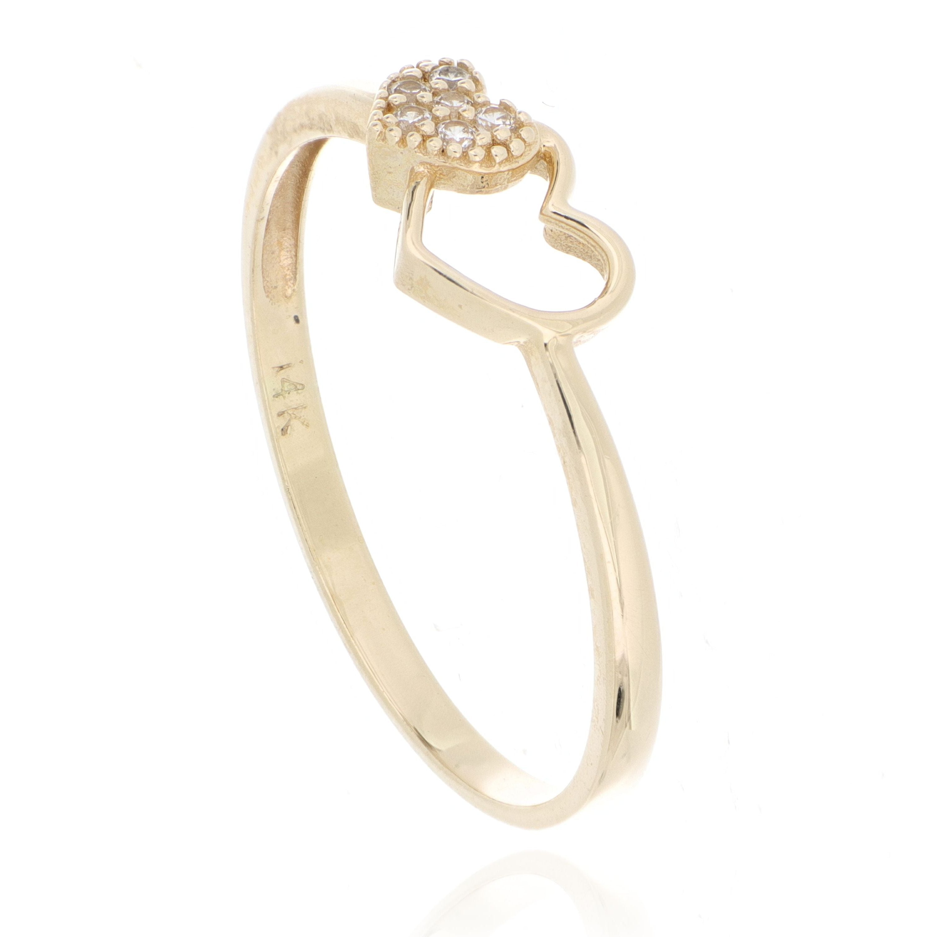 14k Yellow Gold Diamond Joined Hearts Ring