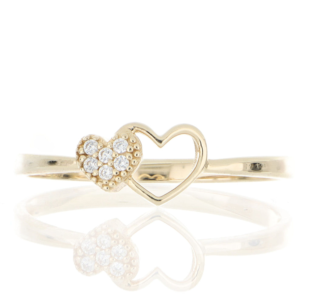 14k Yellow Gold Diamond Joined Hearts Ring
