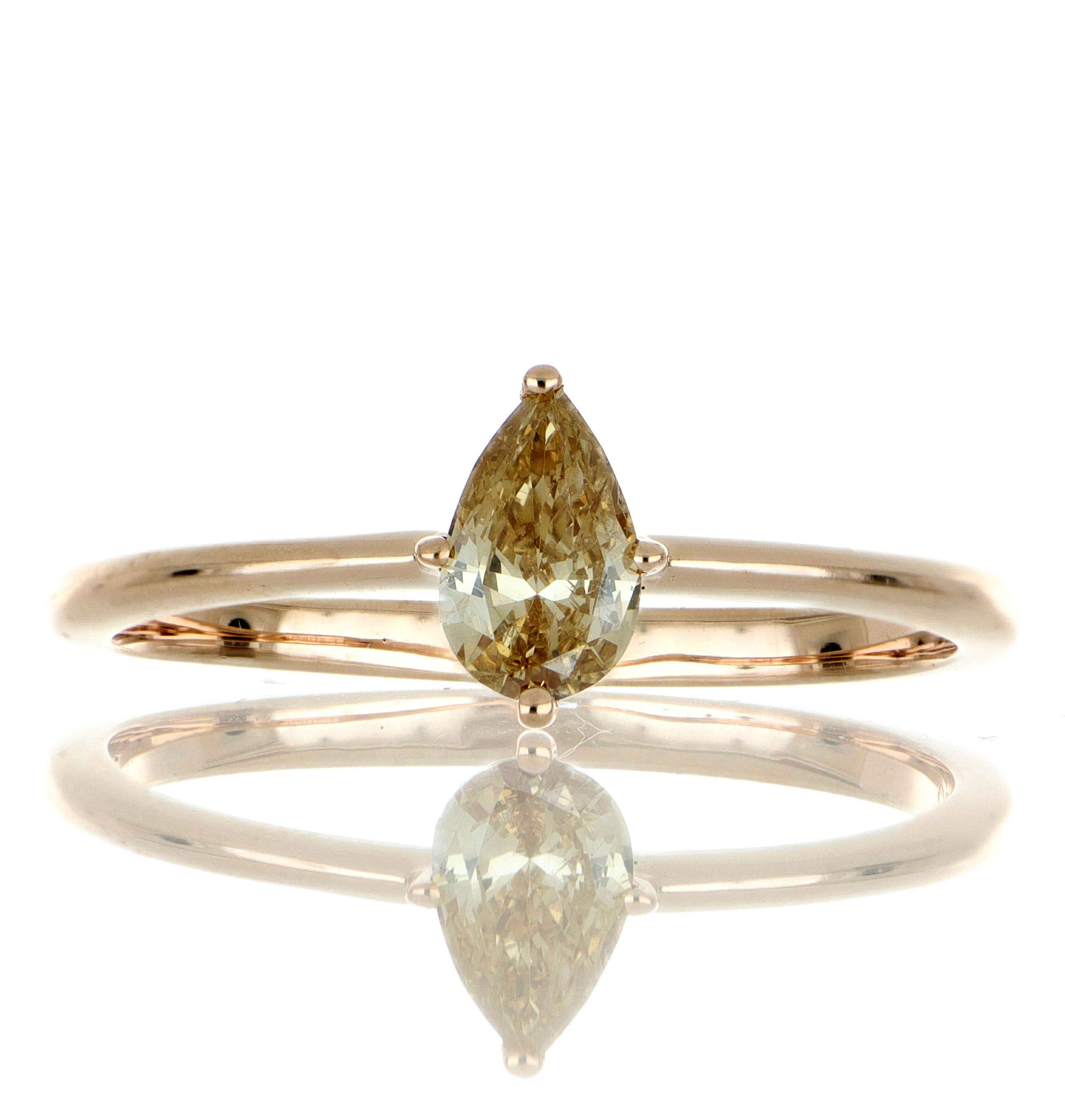 10k Rose Gold Pear Shaped Champagne Solitaire Ring