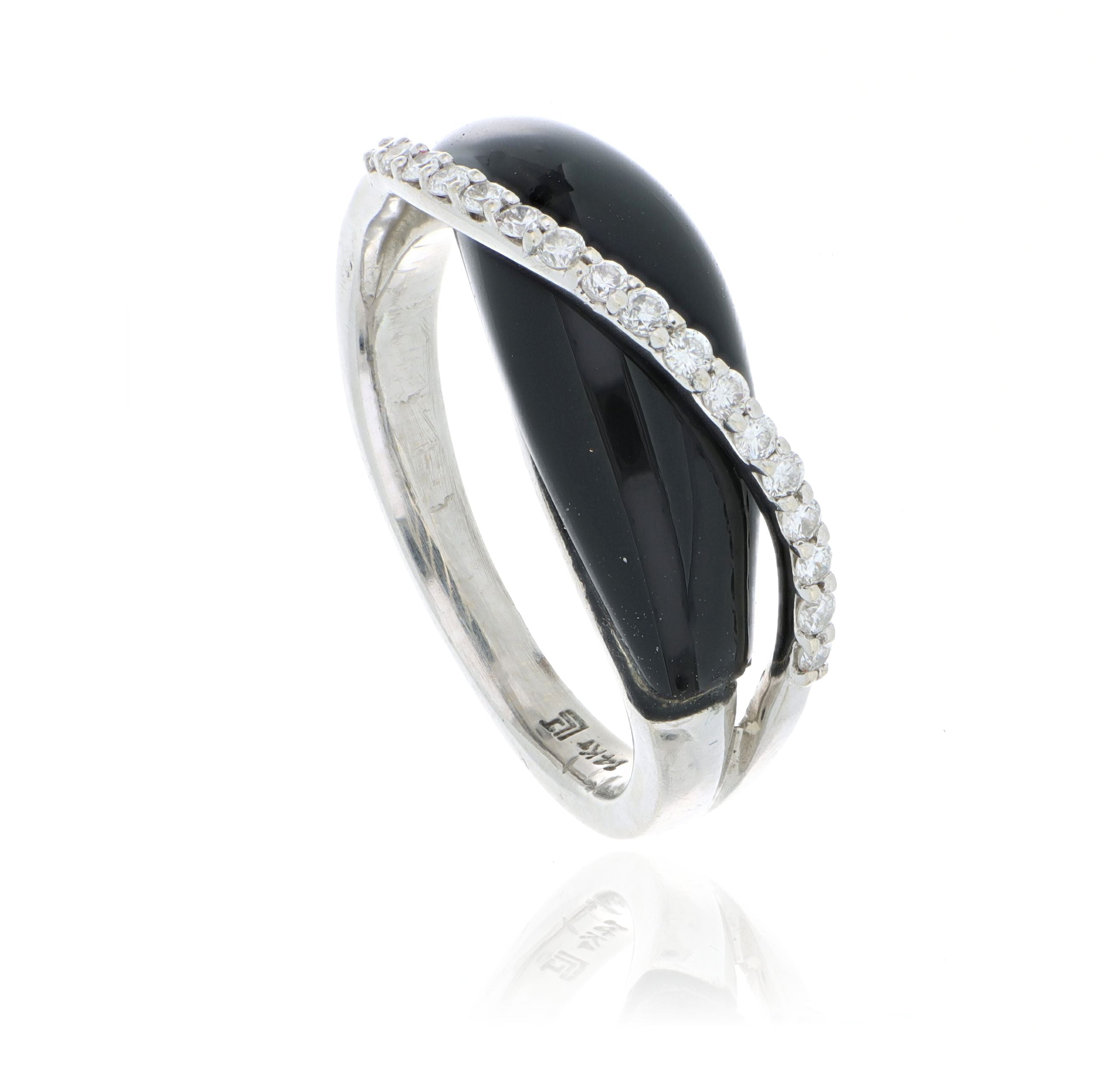 14k White Gold Onyx and Diamond Ring