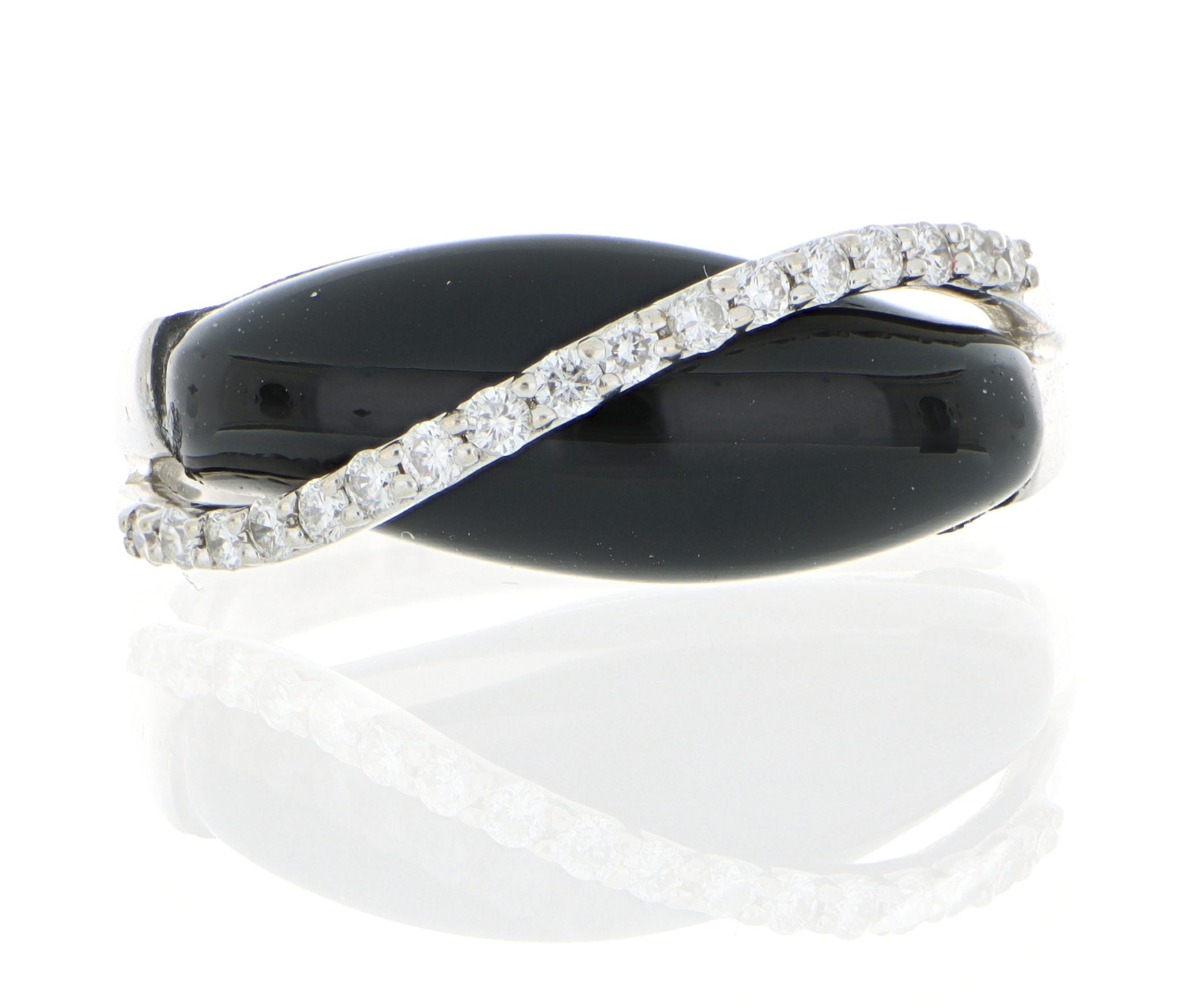 14k White Gold Onyx and Diamond Ring