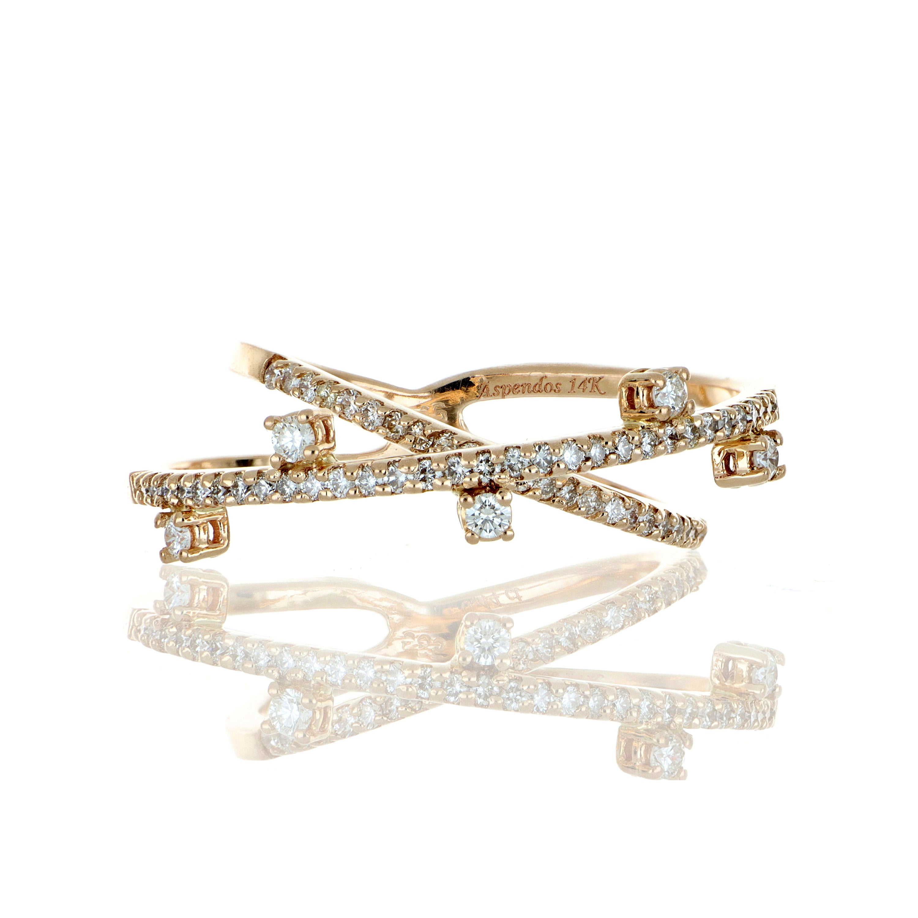 14k Rose Gold Diamond Criss Cross Cocktail Ring