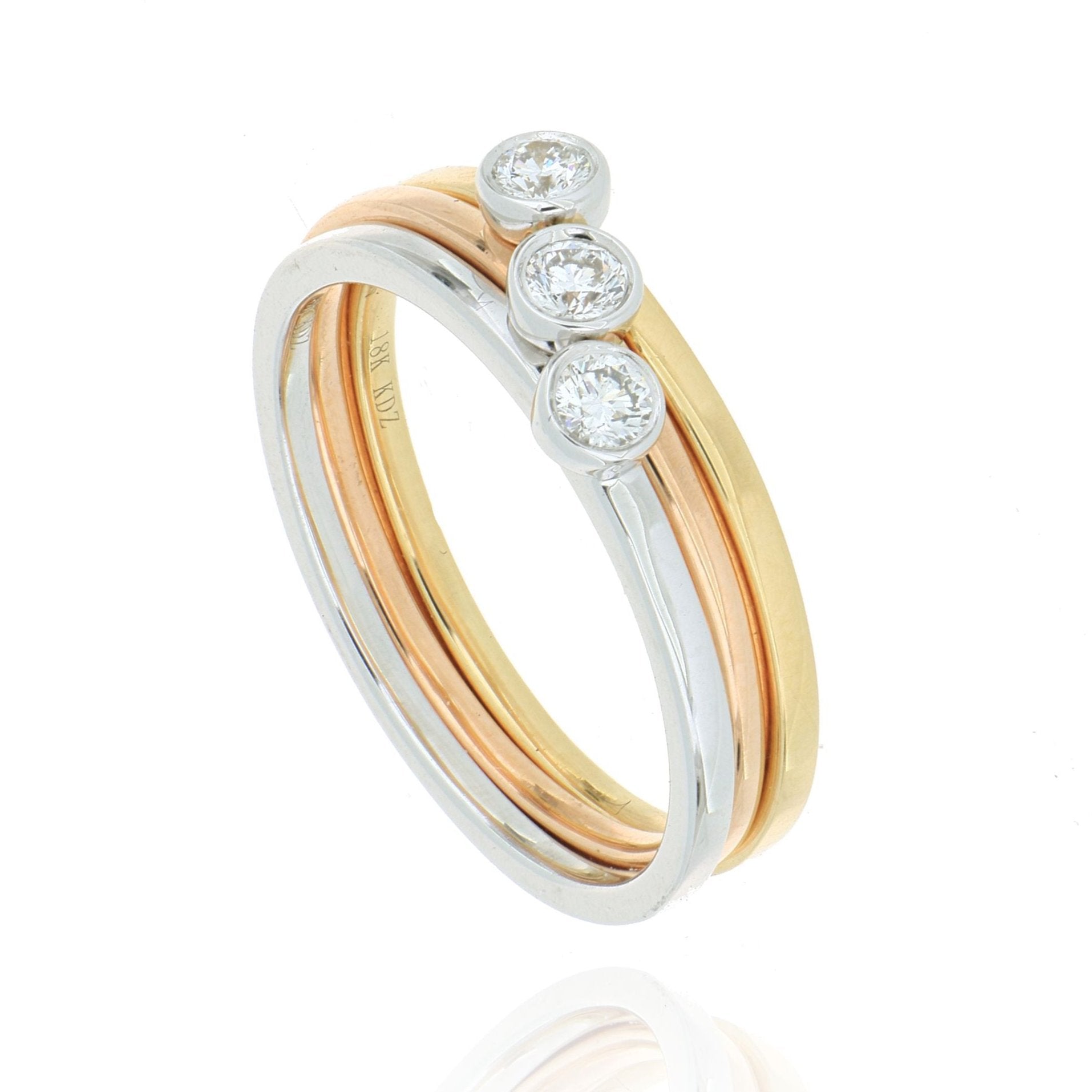 18k Yellow, White and Rose Gold Stackable Ring Set