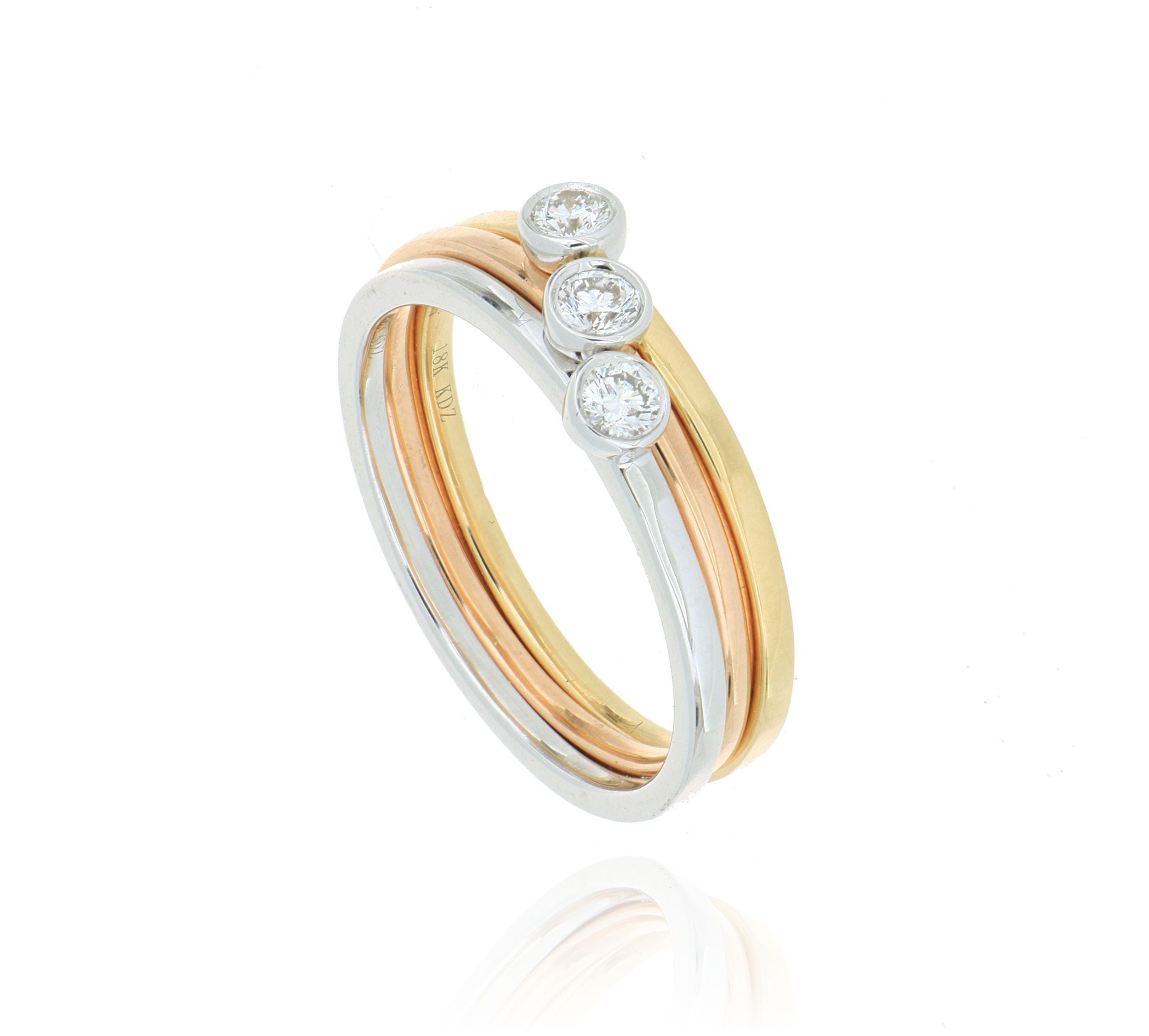 18k White, Rose, and Yellow Gold Stackable Diamond Rings