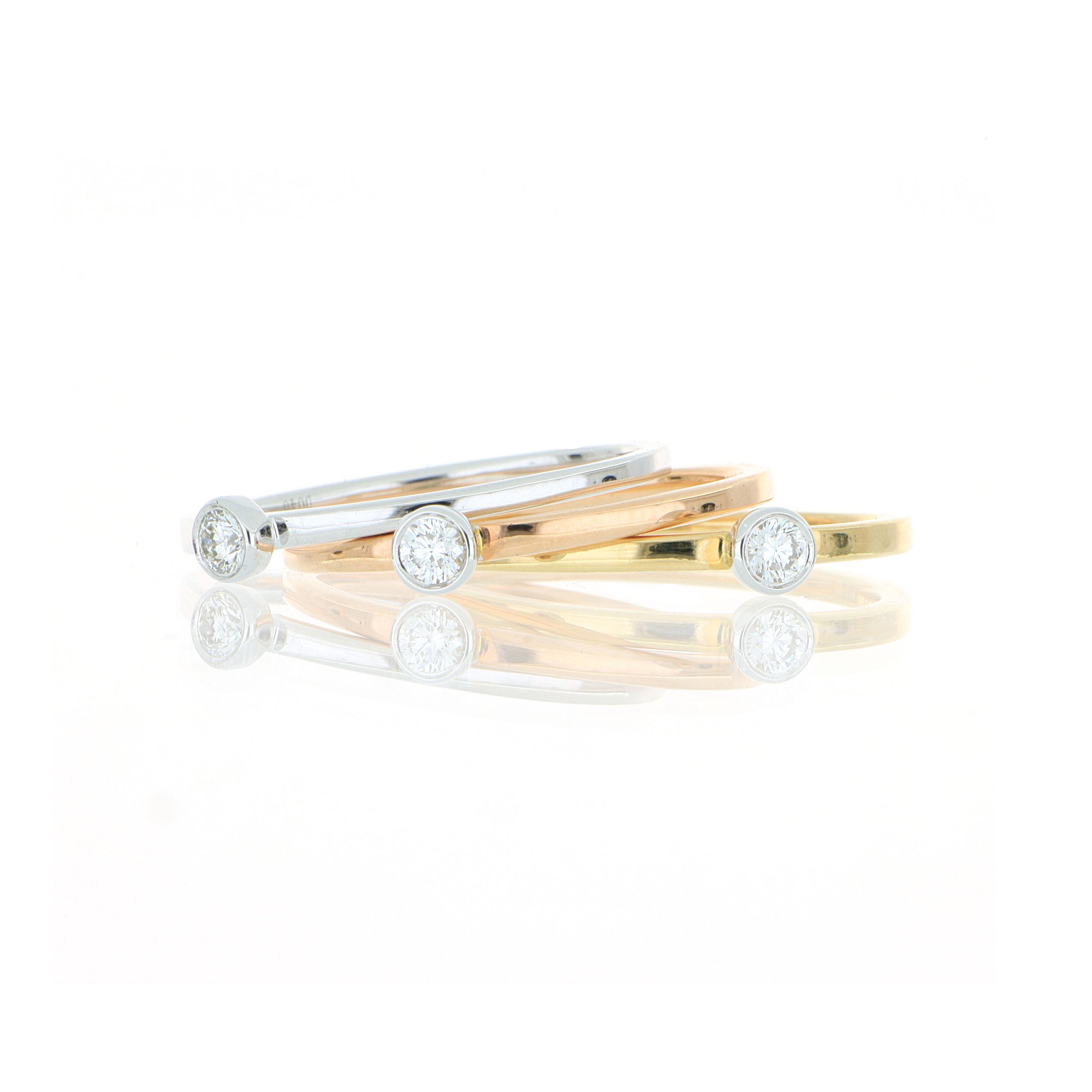 18k Yellow, White and Rose Gold Stackable Ring Set