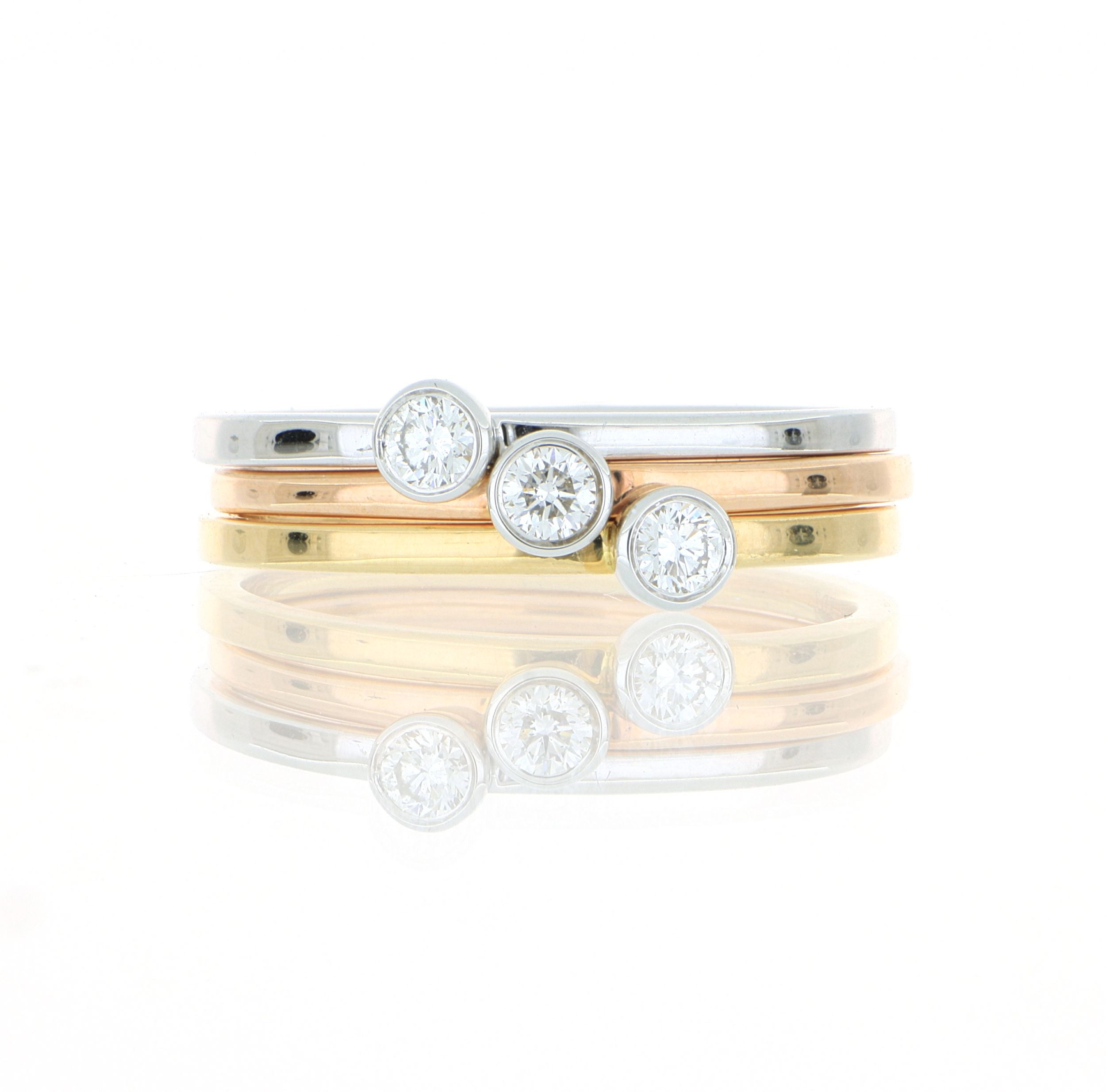 18k White, Rose and Yellow Gold Diamond Stackable Rings