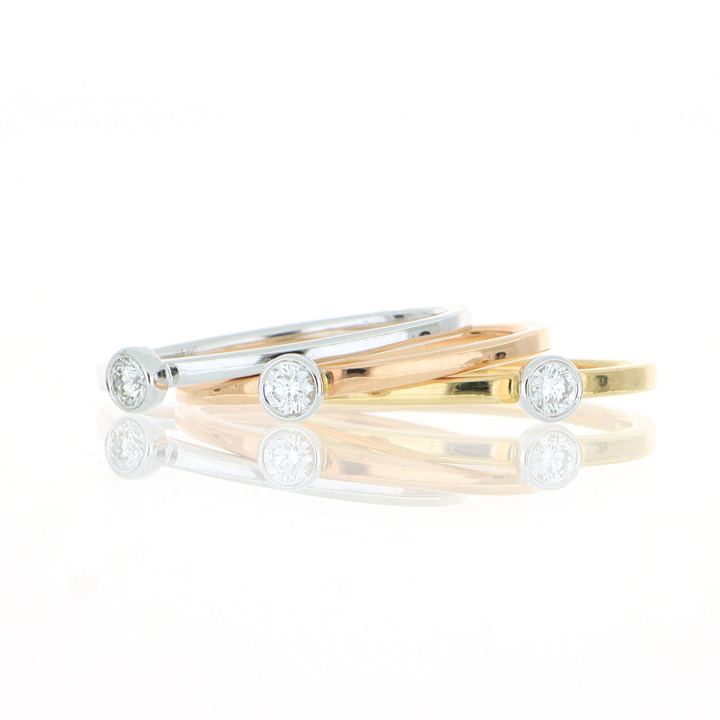 18k White, Rose and Yellow Gold Diamond Stackable Rings