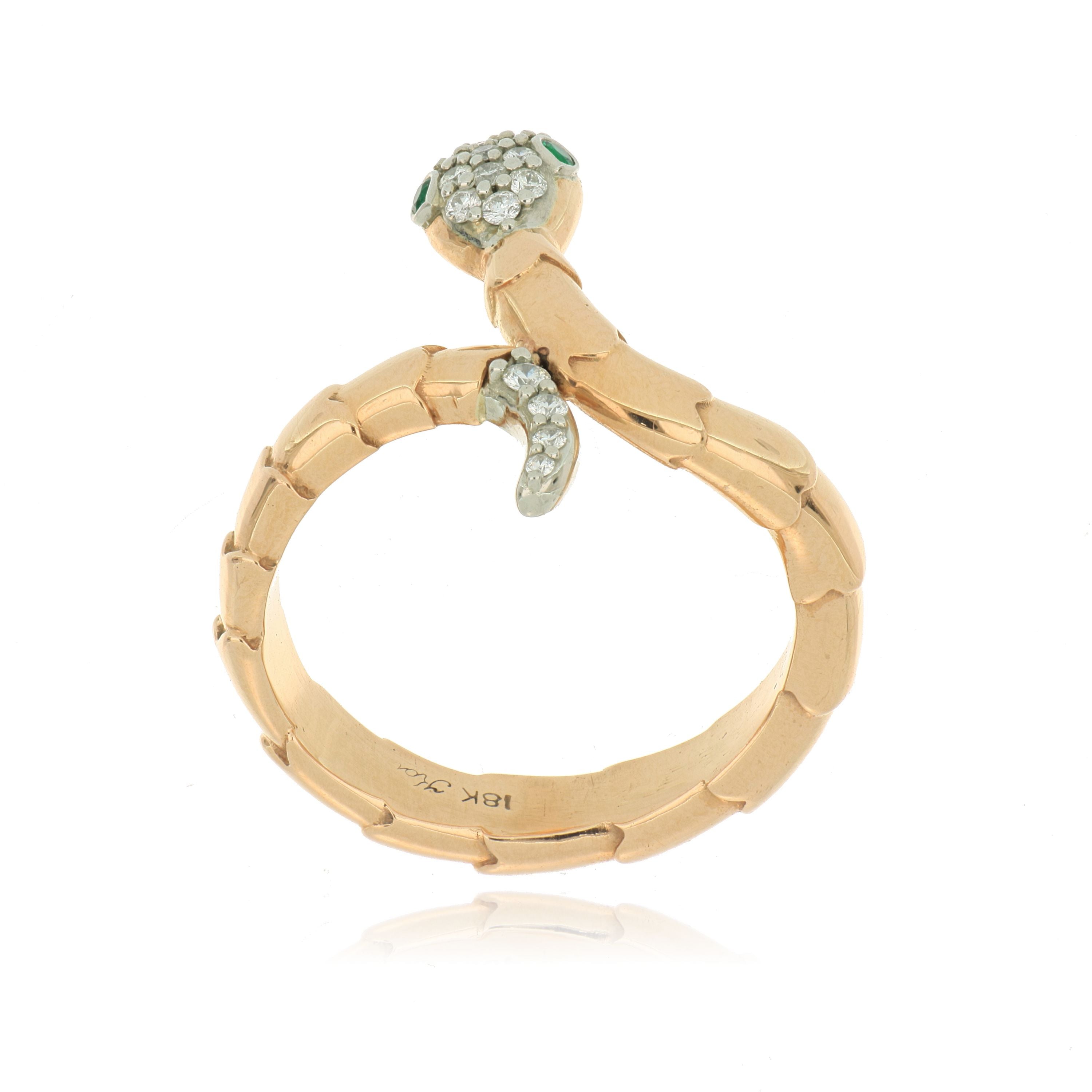 18k Rose Gold Diamond and Emerald Accented Snake Ring